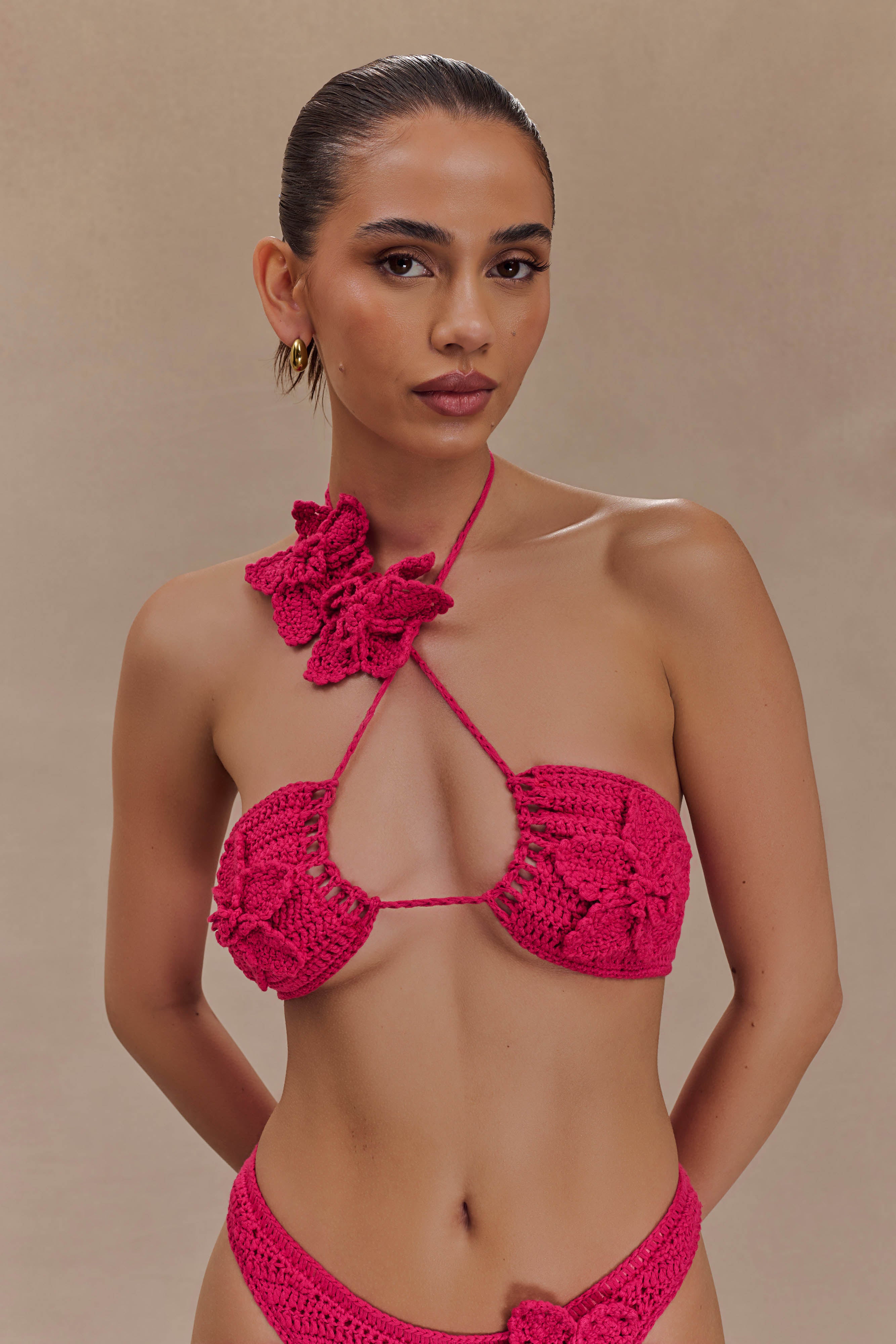 River Floral Crochet Bikini Top - Pink Cherry、mySite、solidvoid