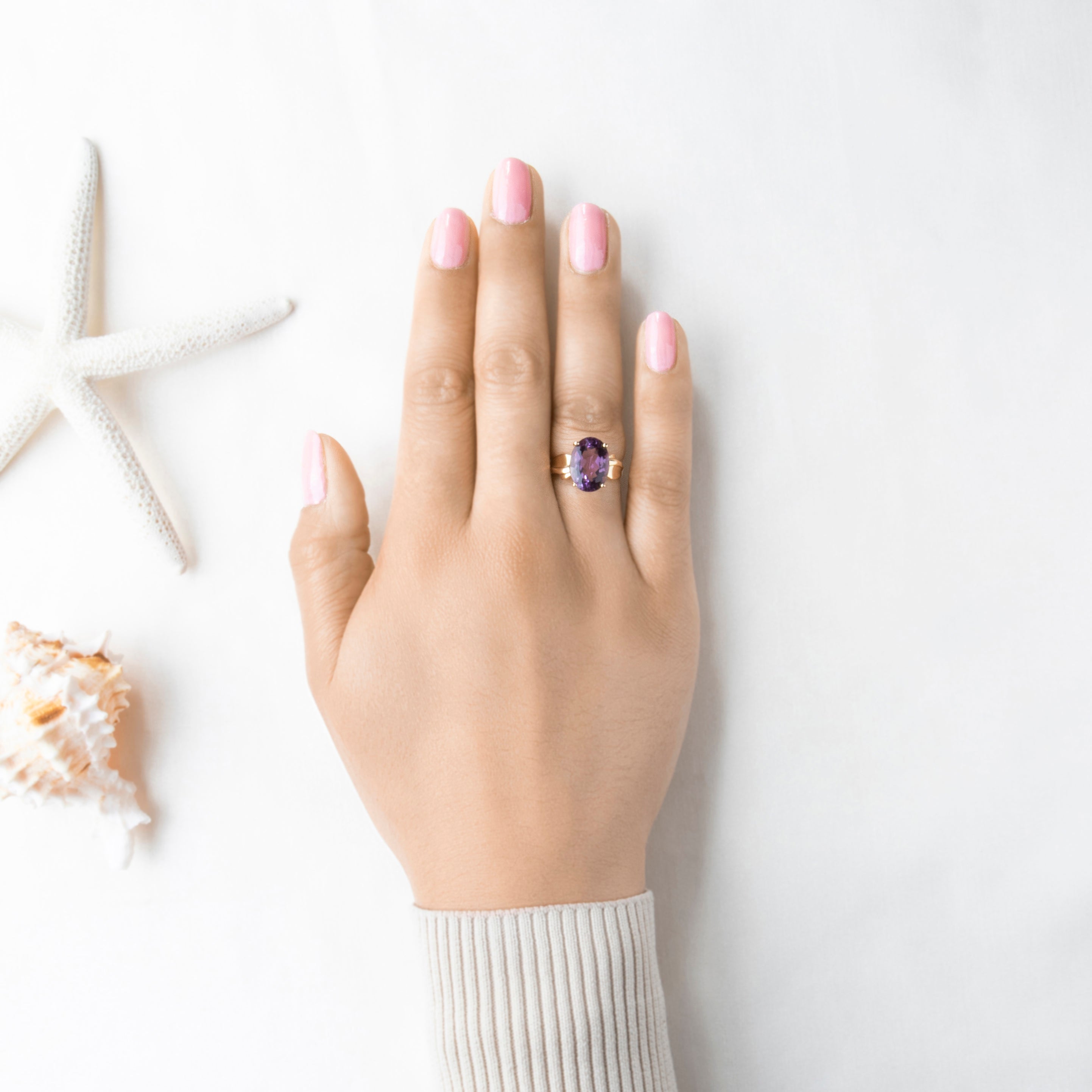 Vintage 10k Yellow Gold 4.8ct Amethyst Bold Purple Cocktail Ring 7.00、mySite、hinf8tx79