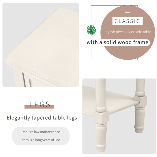 TREXM Narrow Console Table, Slim Sofa Table with Three Storage Drawers and Bottom Shelf (Ivory White)、、casual
