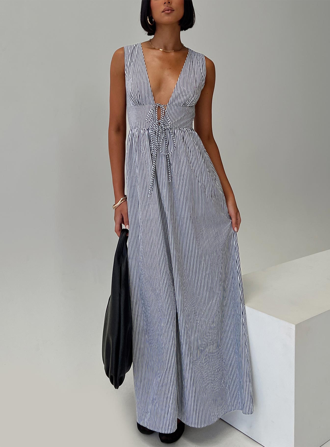 Pokey Maxi Dress Black / White Stripe、mySite、solidvoid