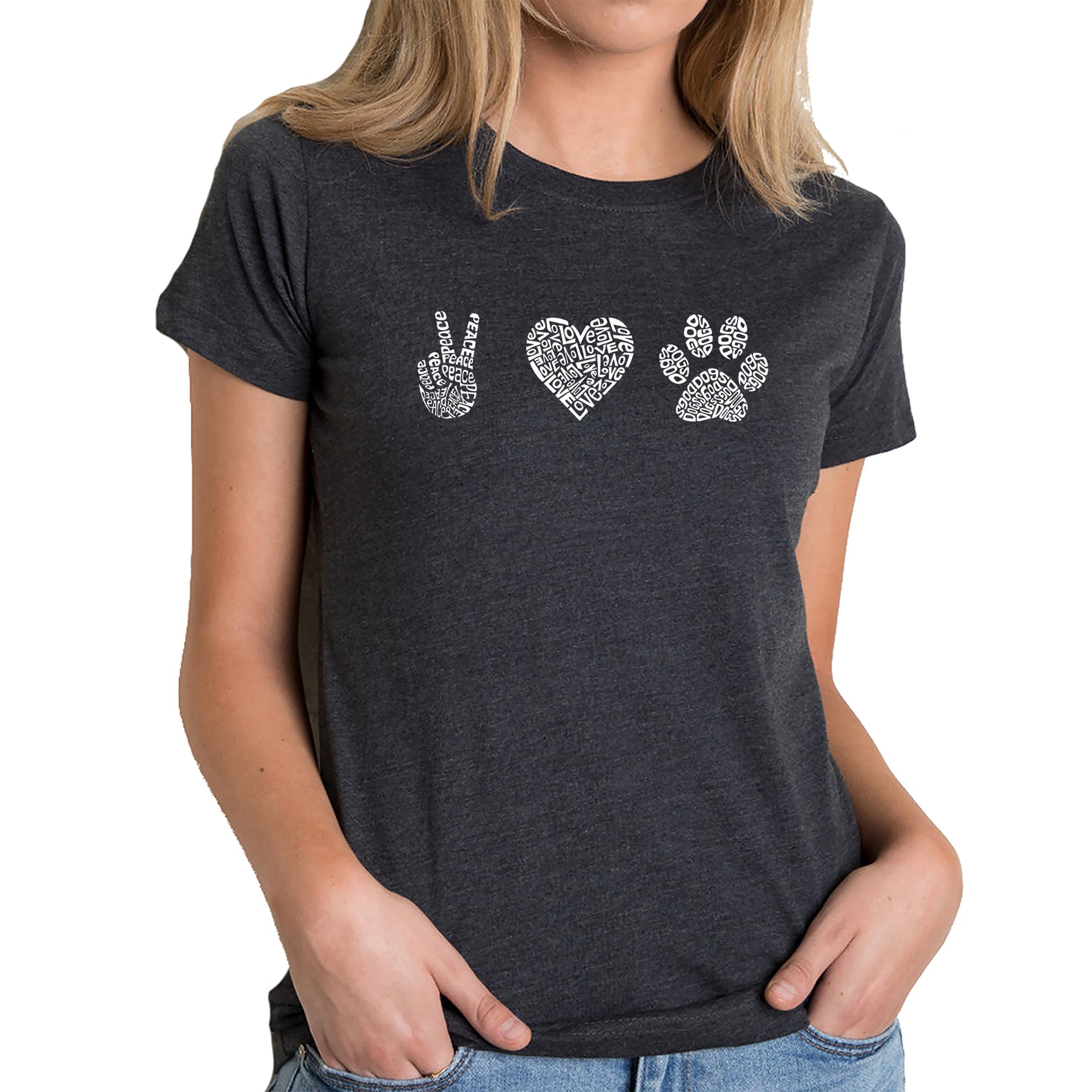 Peace Love Dogs - Women's Premium Blend Word Art T-Shirt、mySite、camillekostekn