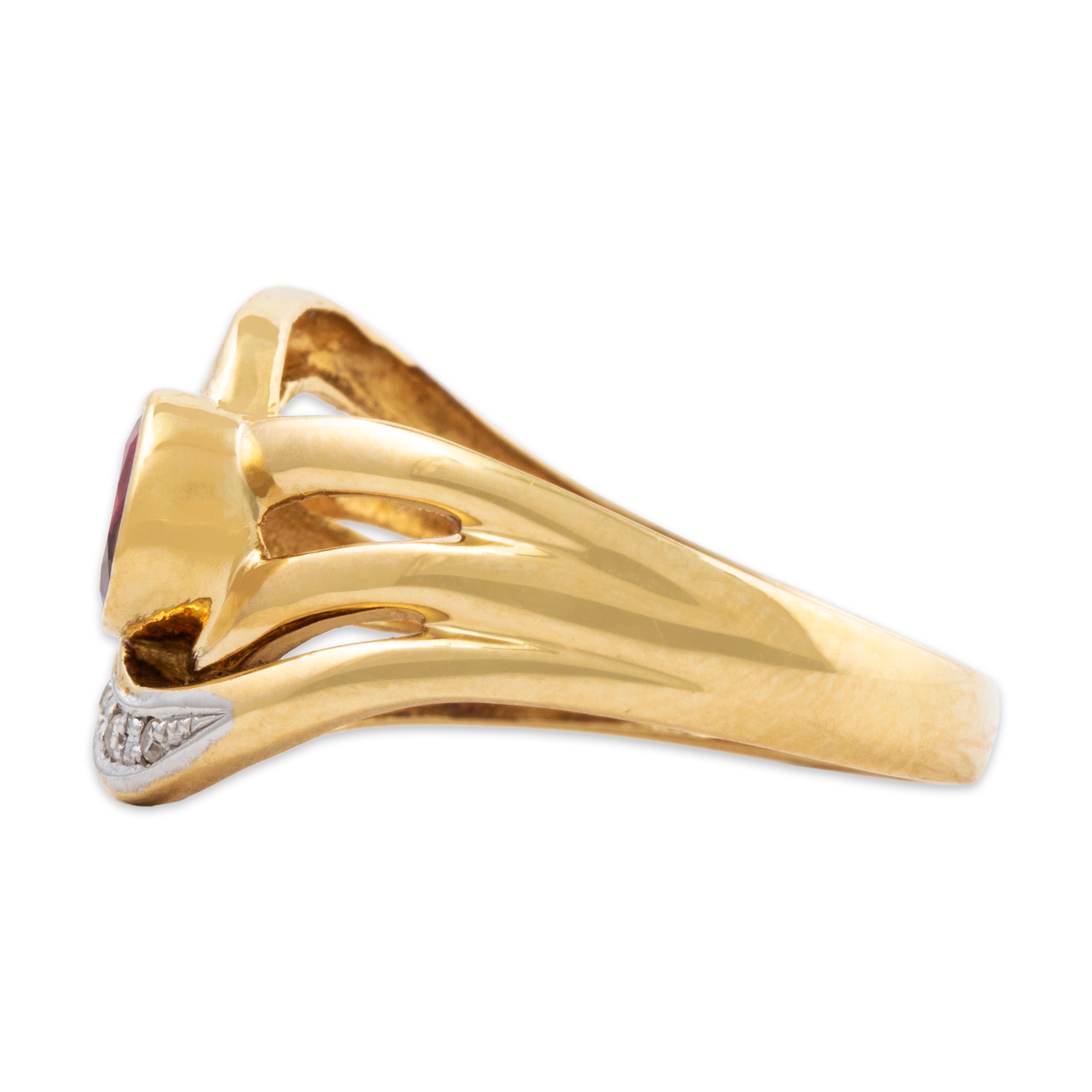 Vintage 14k Yellow Gold Ruby Diamond Openwork Waves Ring 5.75、mySite、hinf8tx79