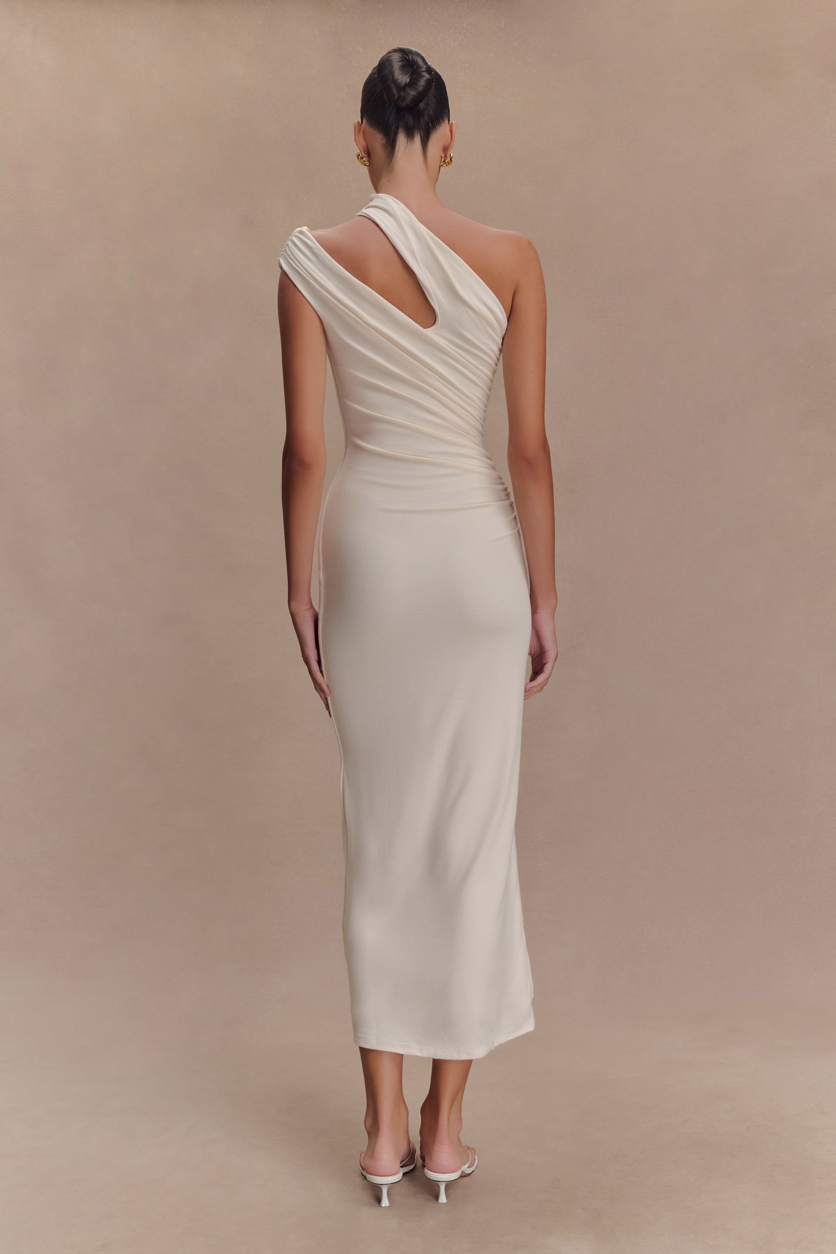 Anastasia One Shoulder Modal Midi Dress - Ivory、mySite、solidvoid