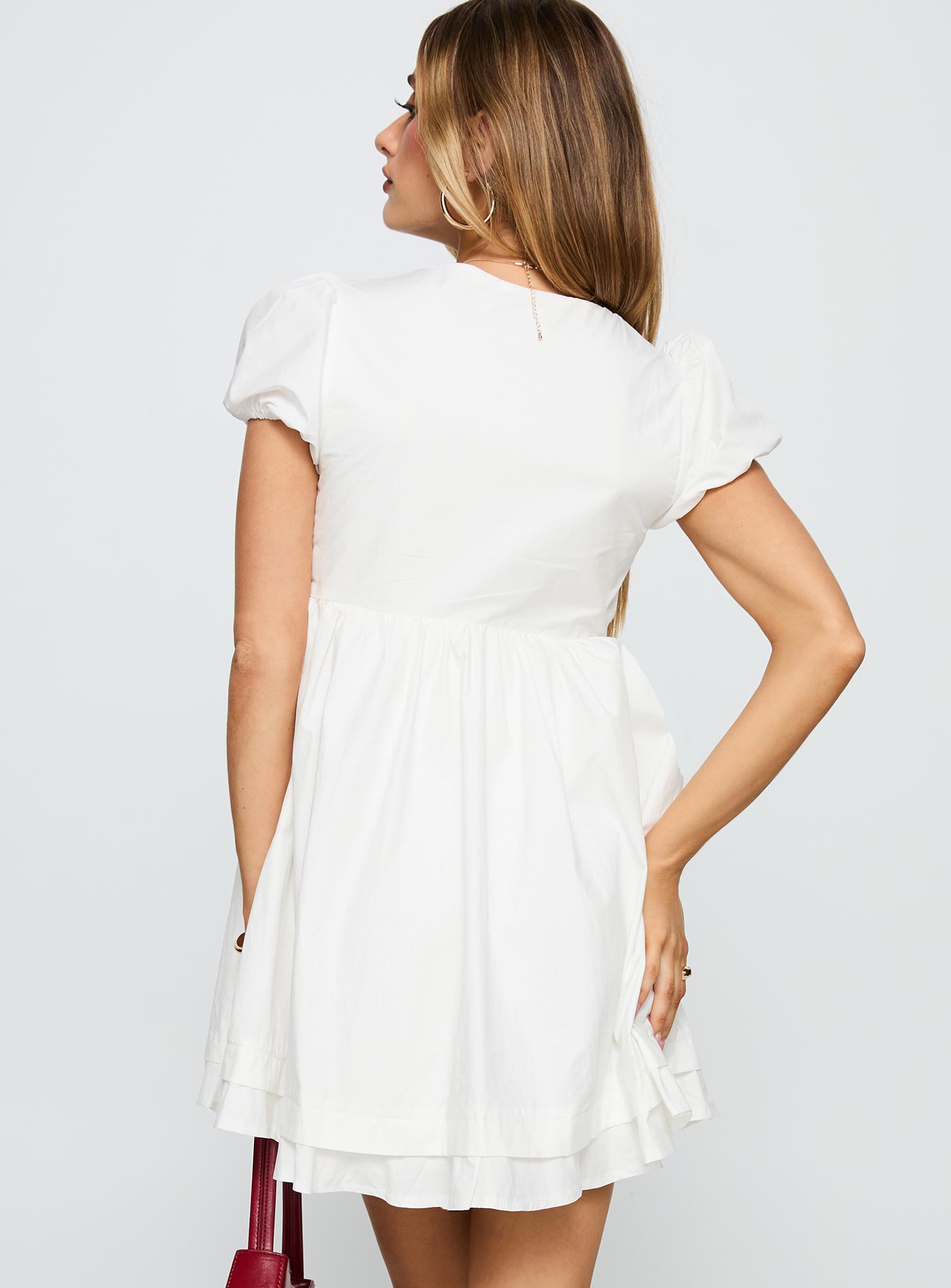 Sailoh Puff Sleeve Baby Doll Mini Dress White、mySite、solidvoid