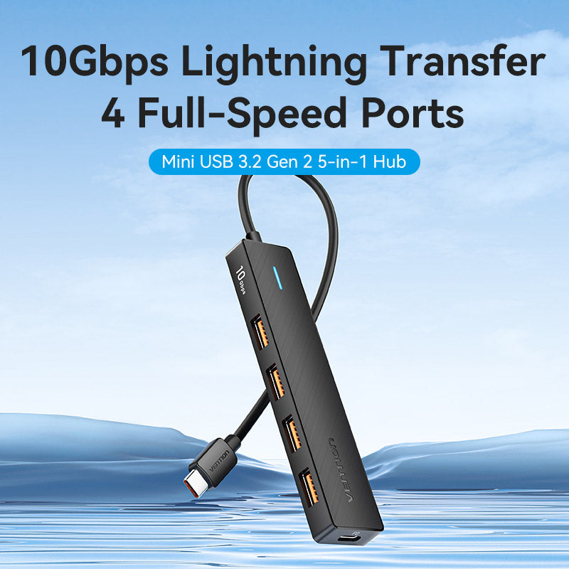 Vention USB-C to USB 3.2 Gen 2 Type-A x 4/PD 10G Hub 0.15M Black、mySite、fannypackpong