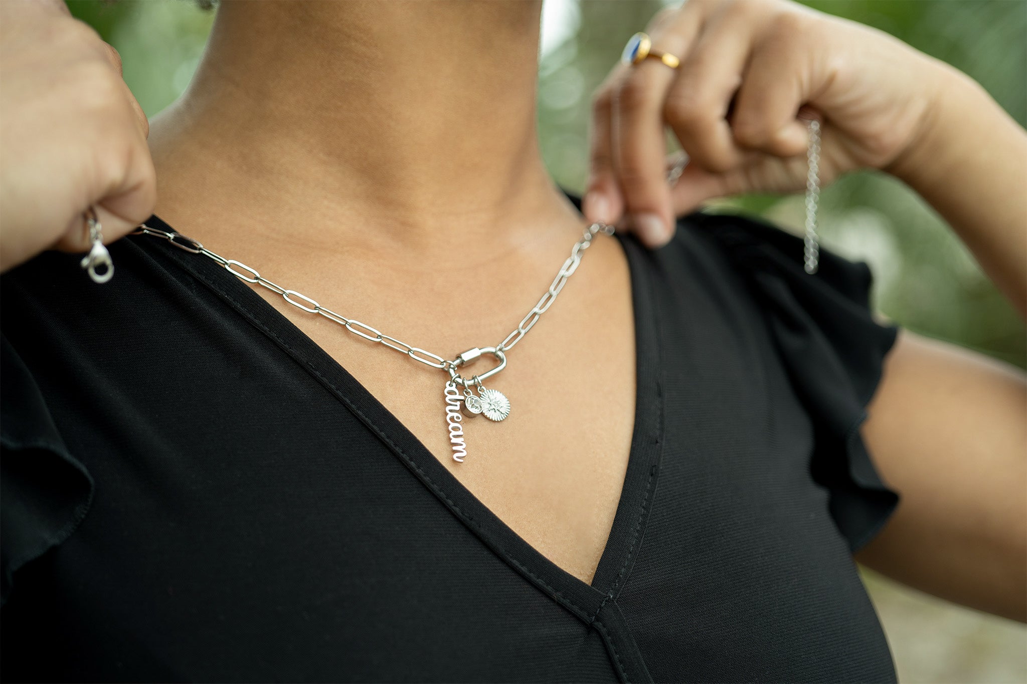 18K Gold PVD Stainless Steel Carabiner Dream Charm Paperclip Necklace / CHN0048、mySite、dreamappss