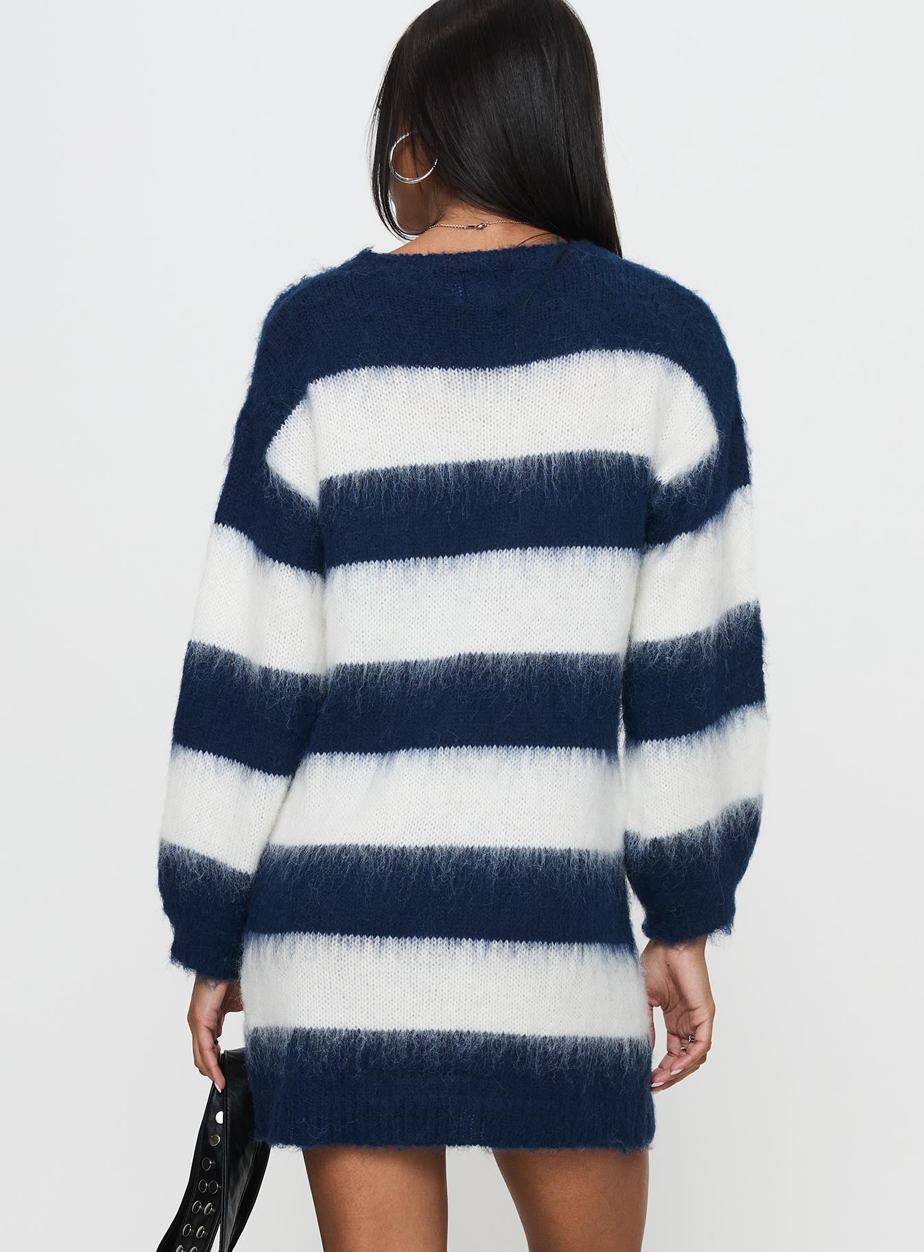 Iryna Long Sleeve Knit Mini Dress Navy / White Stripe、mySite、solidvoid