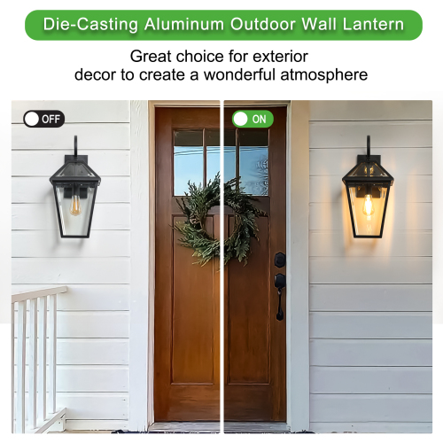 21"(H) 2-Pack Outdoor Wall Lantern Light – Modern Black Metal & Clear Glass Sconce for Porch, Patio, and Garden Lighting (Bulb Not Included)、、eastwooduniform