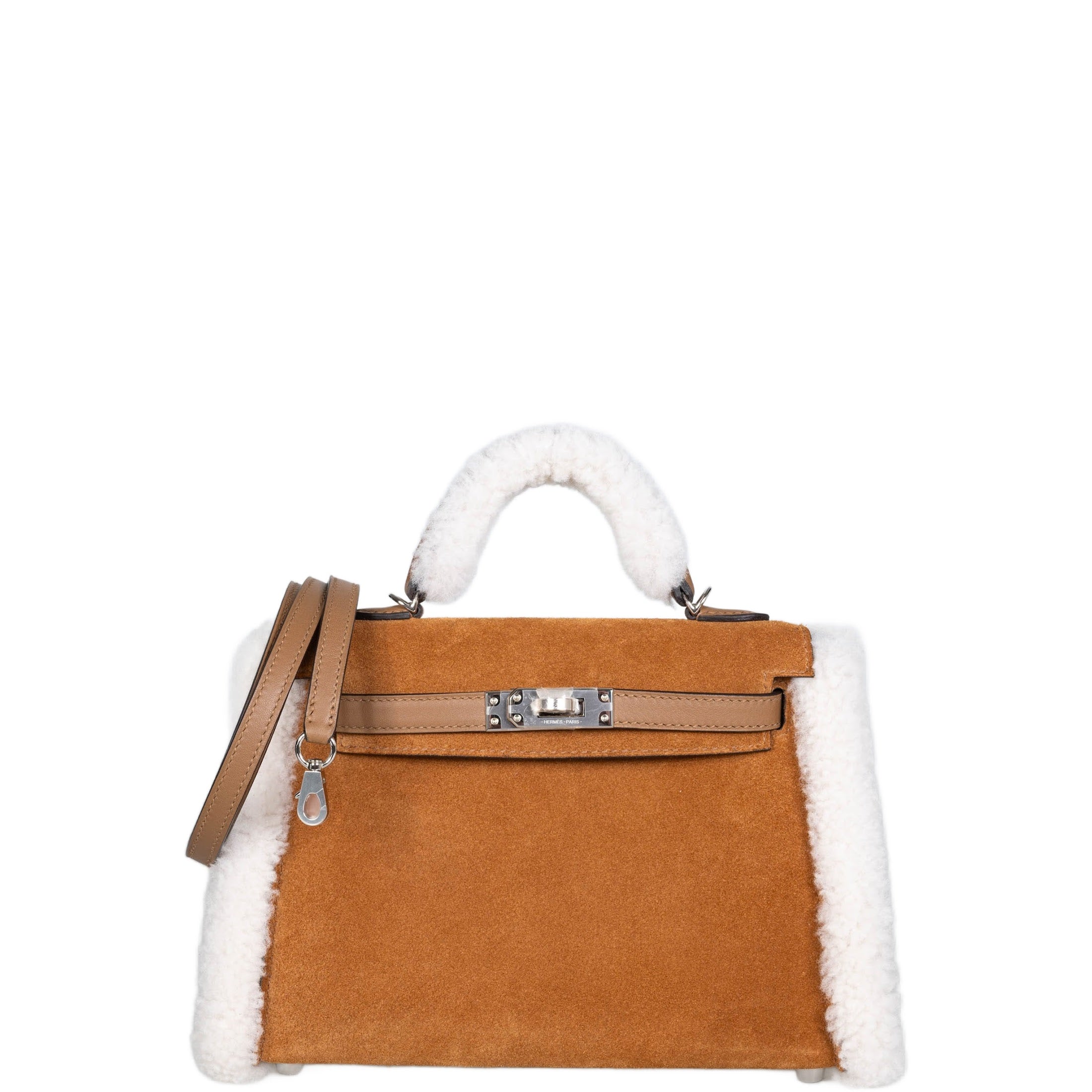 Hermès Teddy Mini Kelly 20 Chamois Grizzly, Alezan Swift and Ecru Mouton Shearling Palladium、mySite、garminoutage.com