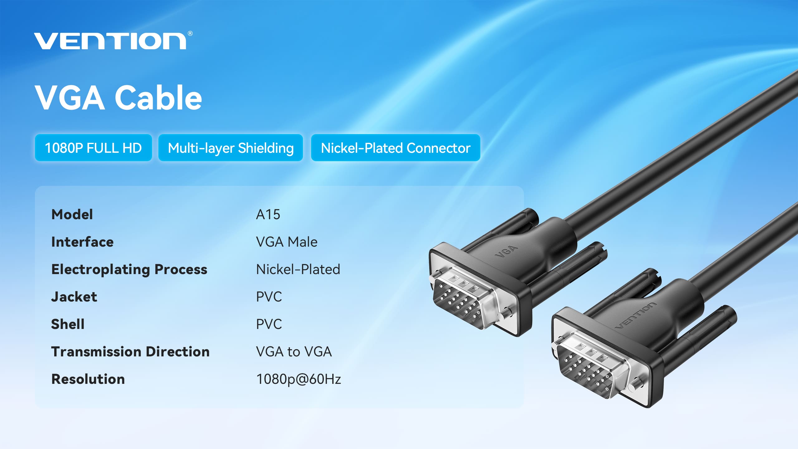 VGA (3+6) Male to Male Cable