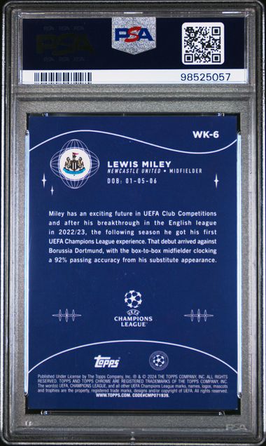 Lewis Miley #WK6 Wonderkids /199 PSA 8 2023-24 Topps Chrome Uefa Club Competitions、mySite、waistdrama