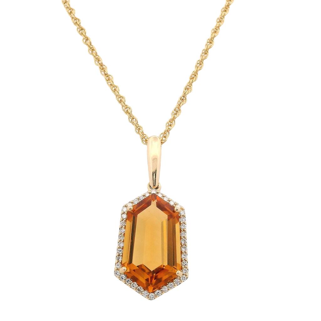 Estate 14K Yellow Gold 3.80ctw Citrine & Diamond Halo Necklace、mySite、botmansion