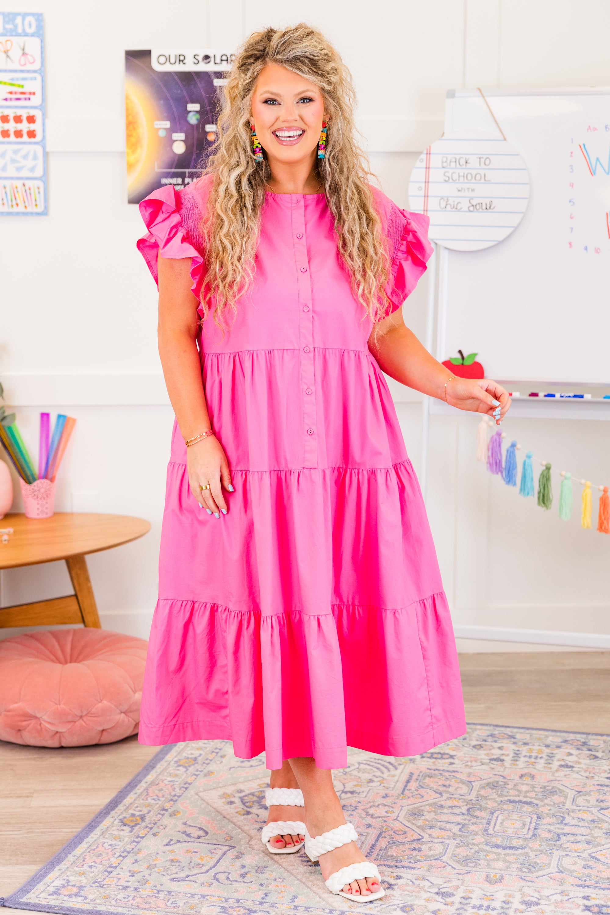  Blushing Button Midi Dress, Hot Pink、mySite、justintrudeaud