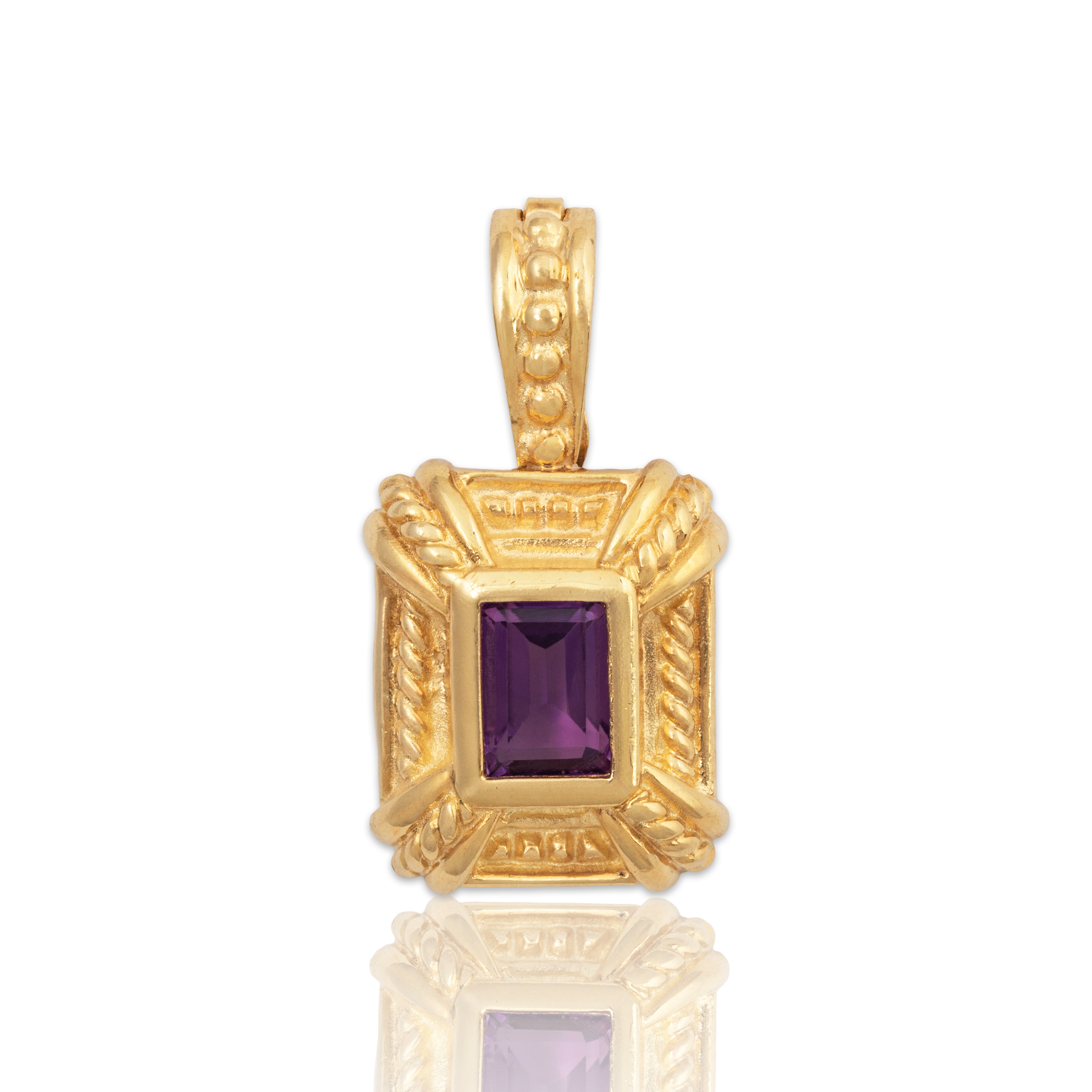 Vintage Large 14k Yellow Gold 1.21ct Amethyst Classical Style Pendant、mySite、hinf8tx79