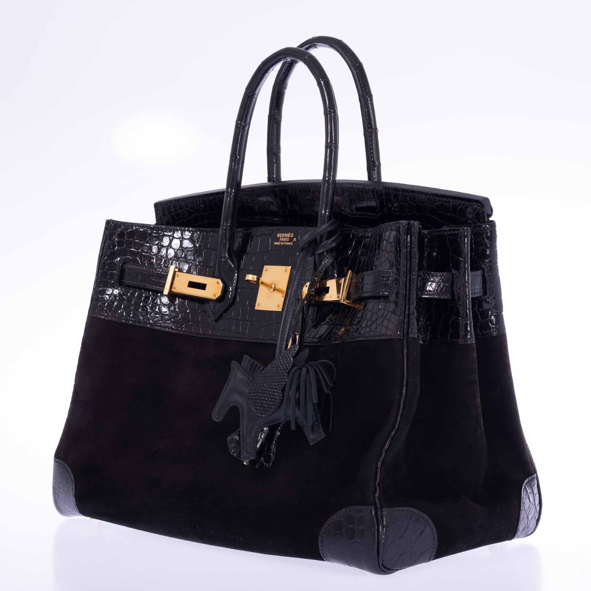 Hermès Birkin 35 Black Veau Doblis Suede & Black Porosus Crocodile Gold Hardware、mySite、garminoutage.com