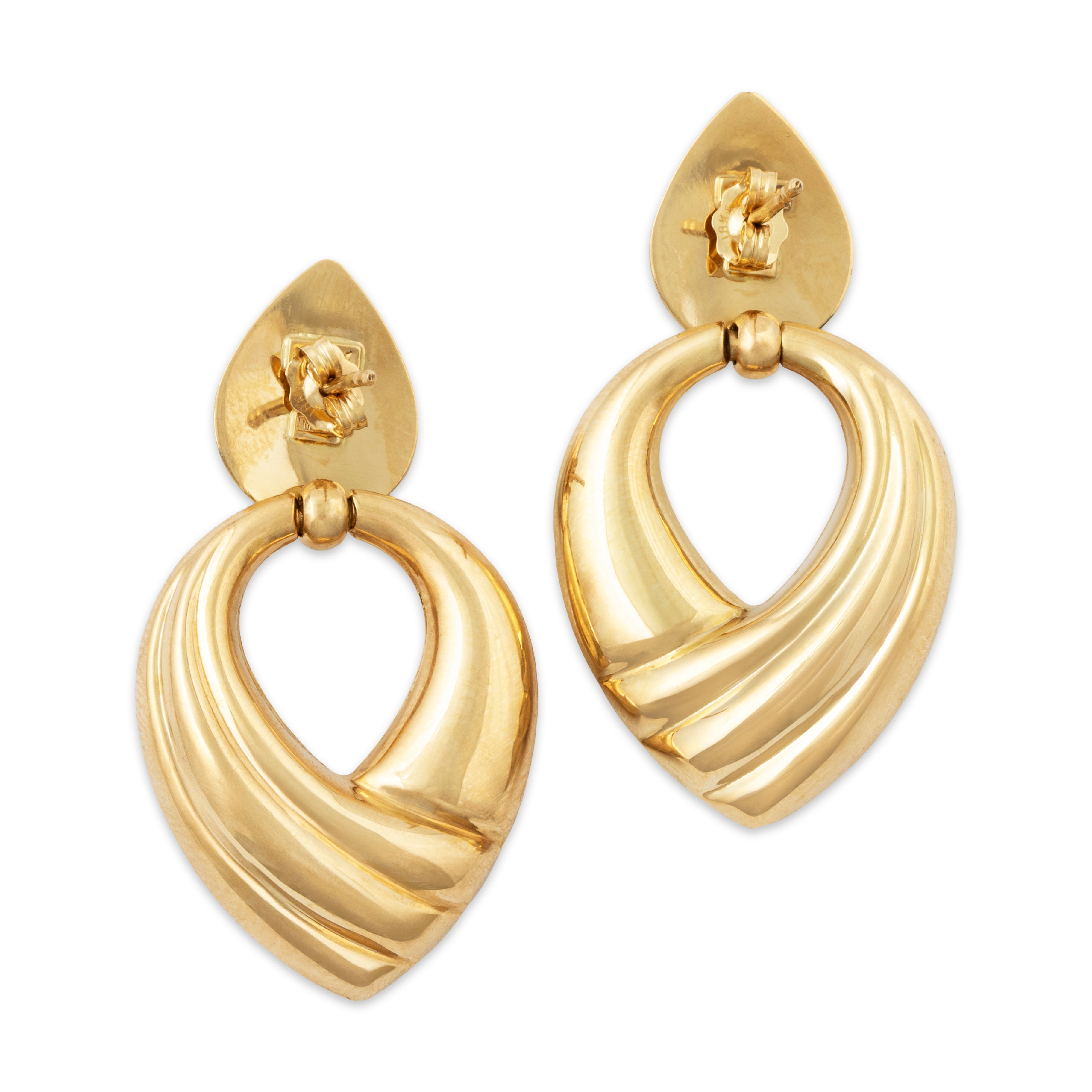 Vintage Large Italian 18k Yellow Gold Modernist Teardrop Dangle Earrings、mySite、hinf8tx79