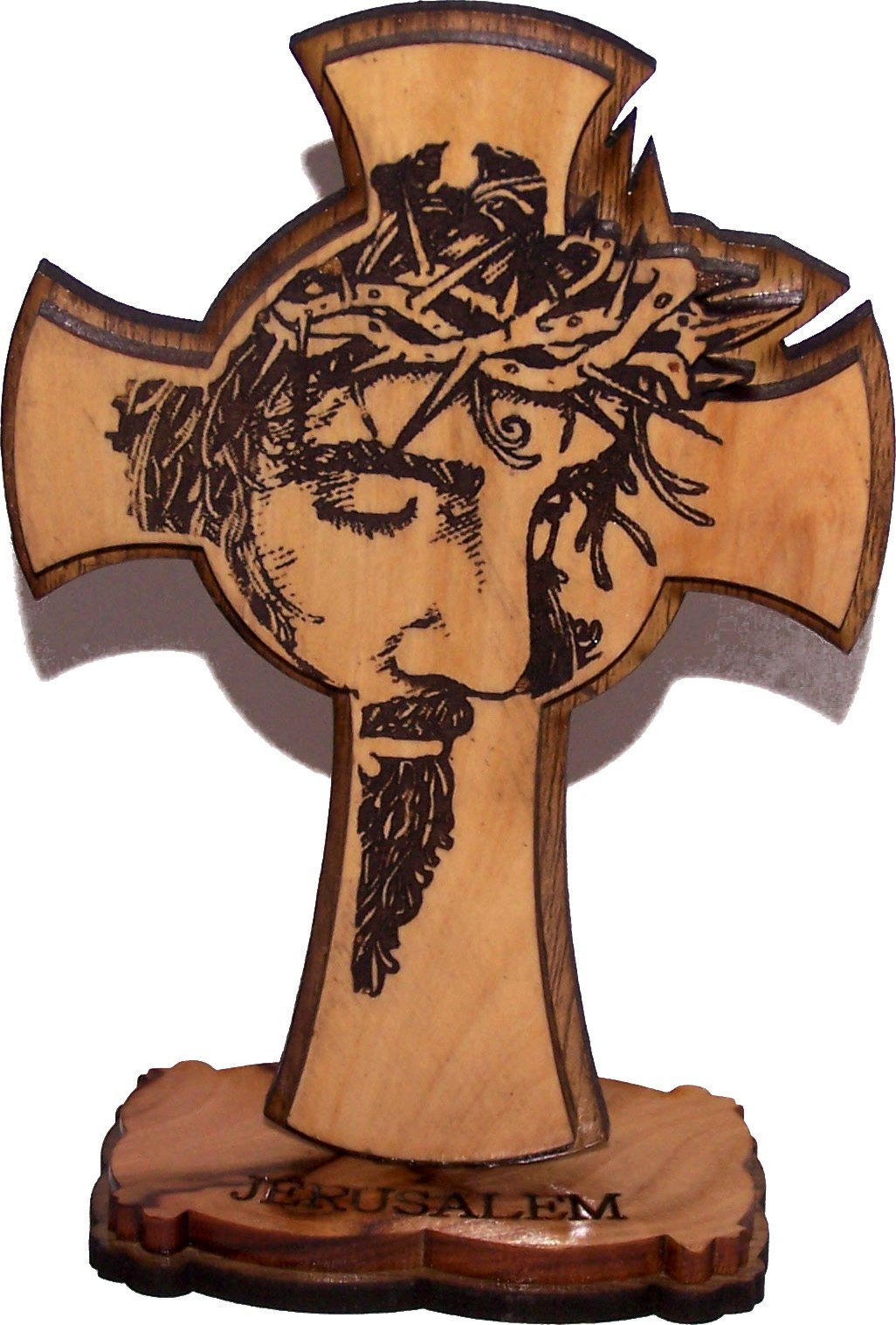 Holy Land Market Agony of Our Lord onthe Cross Layered Olive Wood Cross Carved by Laser - Standing (12 cm or 5 inches) Small/Certificate、mySite、topwebapps