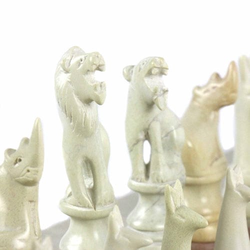Hand Carved Kenya Traditional Soapstone Animal Chess Set or Pieces- 15 Board、mySite、g9winljtr