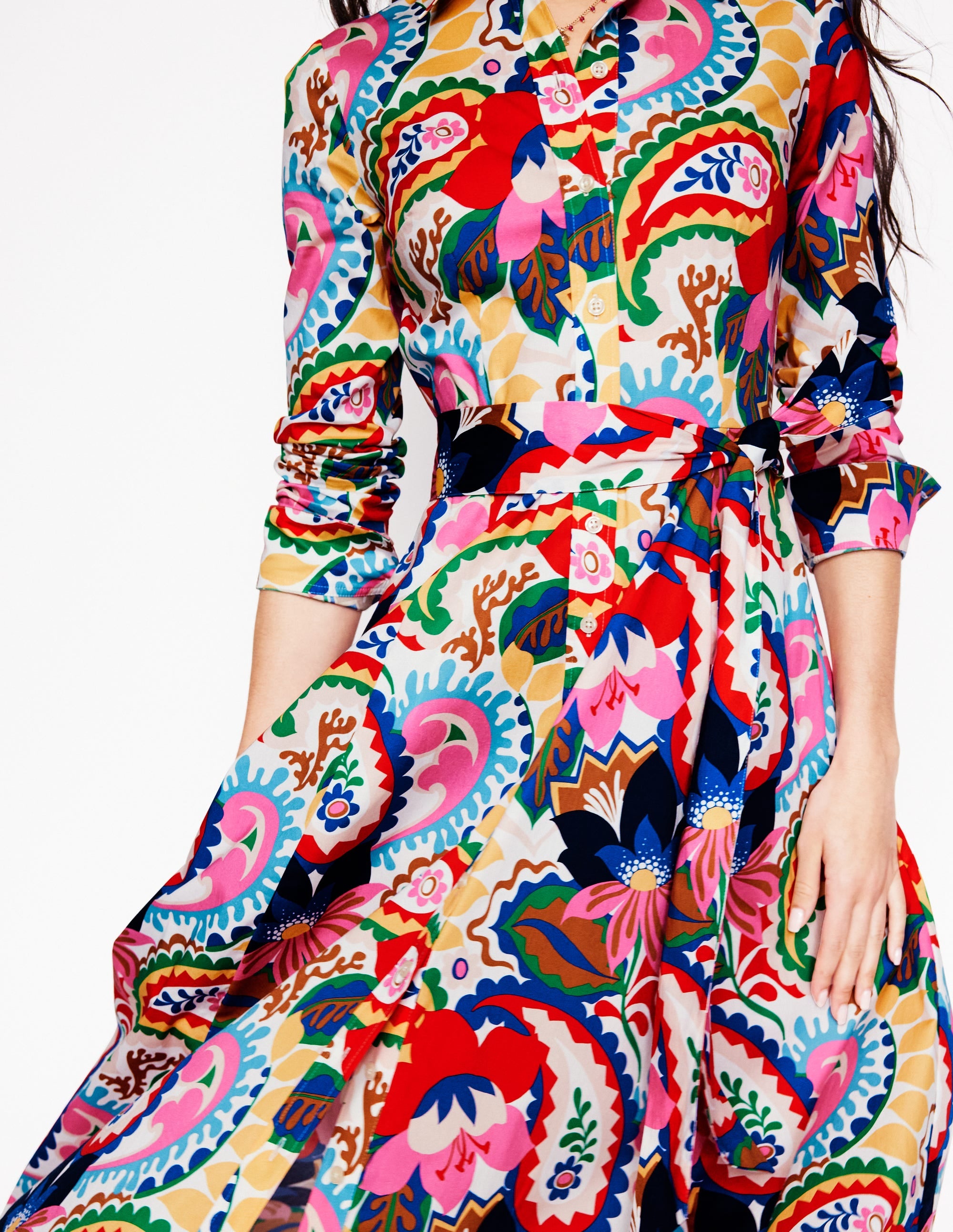  Amy Cotton Midi Shirt Dress-Ivory, Botanical Paisley、mySite、ashleygrahame