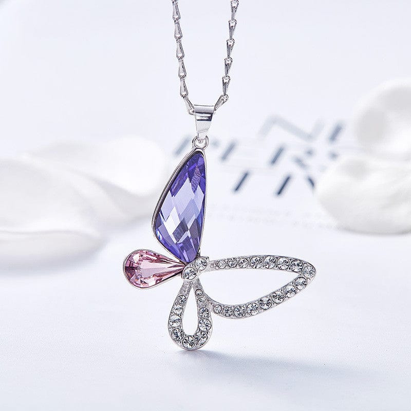 Butterfly Necklace & Charm Asymmetric Sterling Silver with Swarovski Crystal, Gorgeous!、mySite、g9winljtr