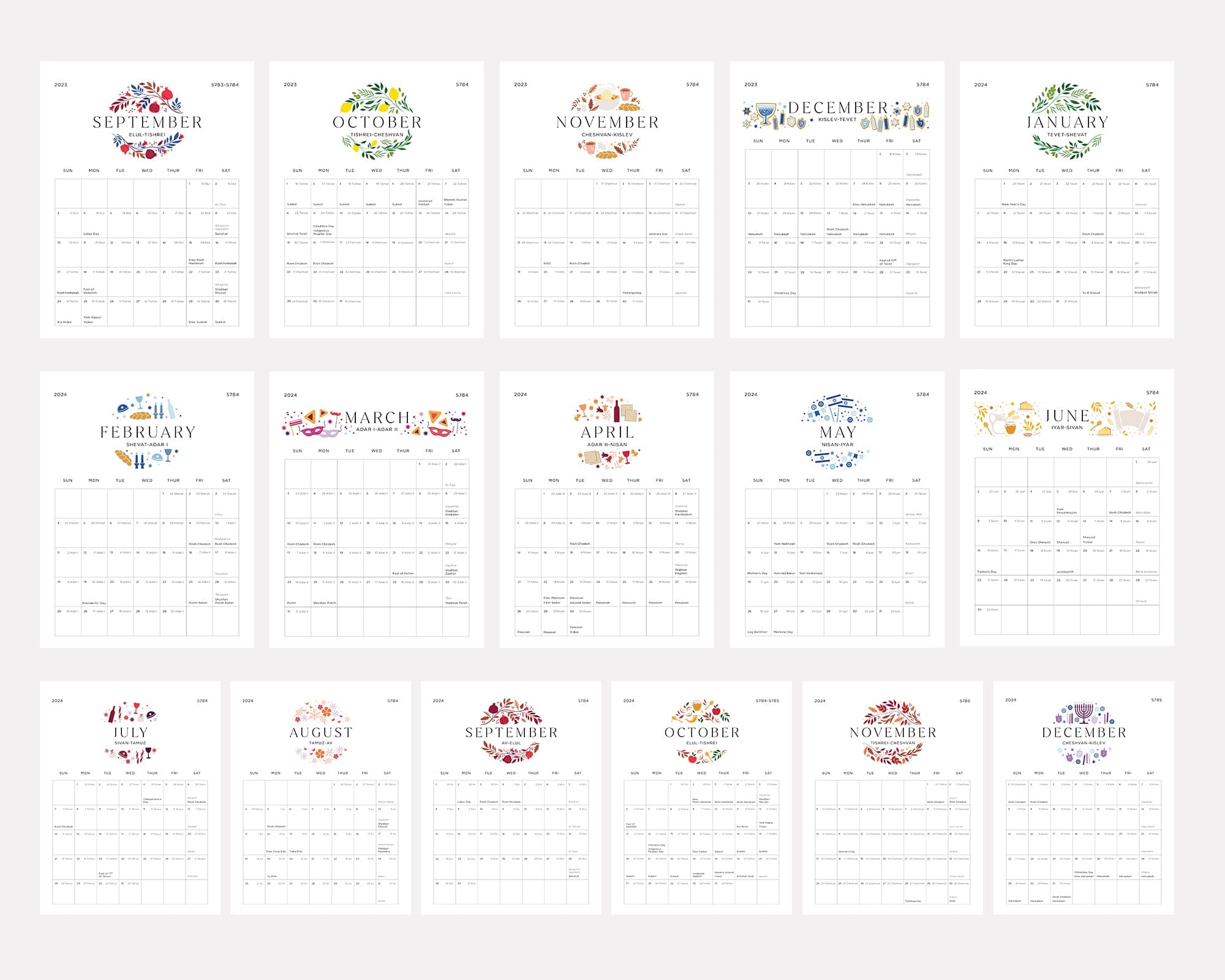 16 Month Jewish Wall Calendar - 5784/2023-2024、mySite、topwebapps