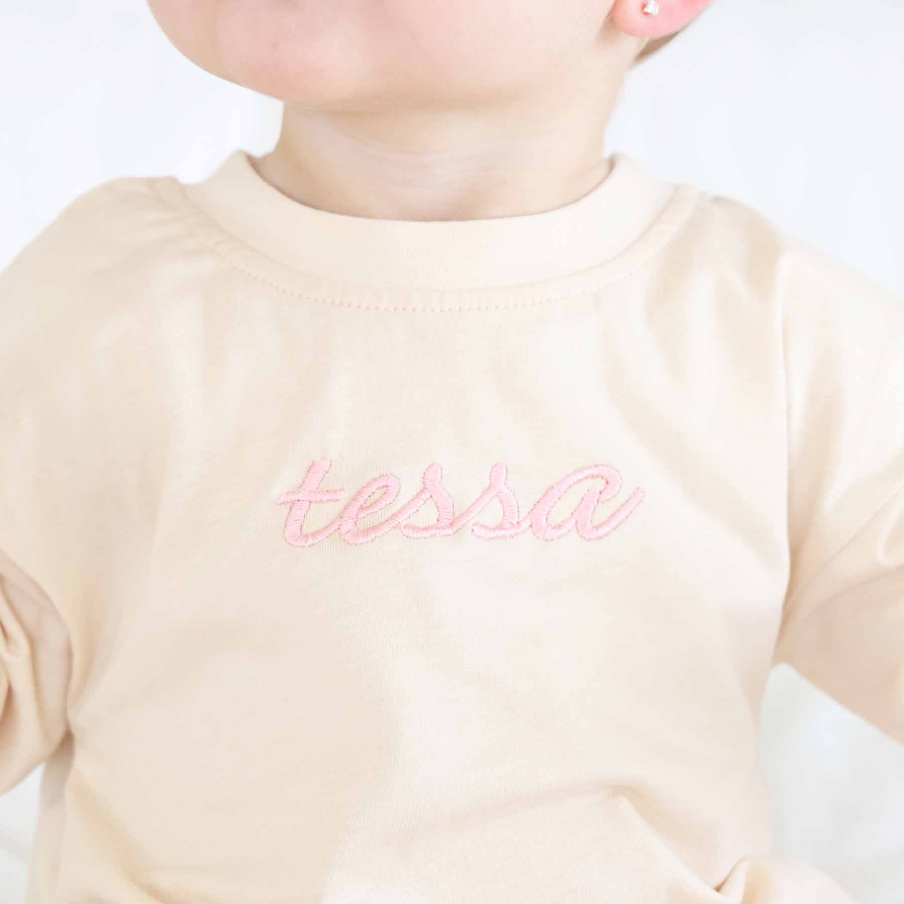  Personalized Script Name Long Sleeve Bubble Romper | Natural、mySite、layawaytickets