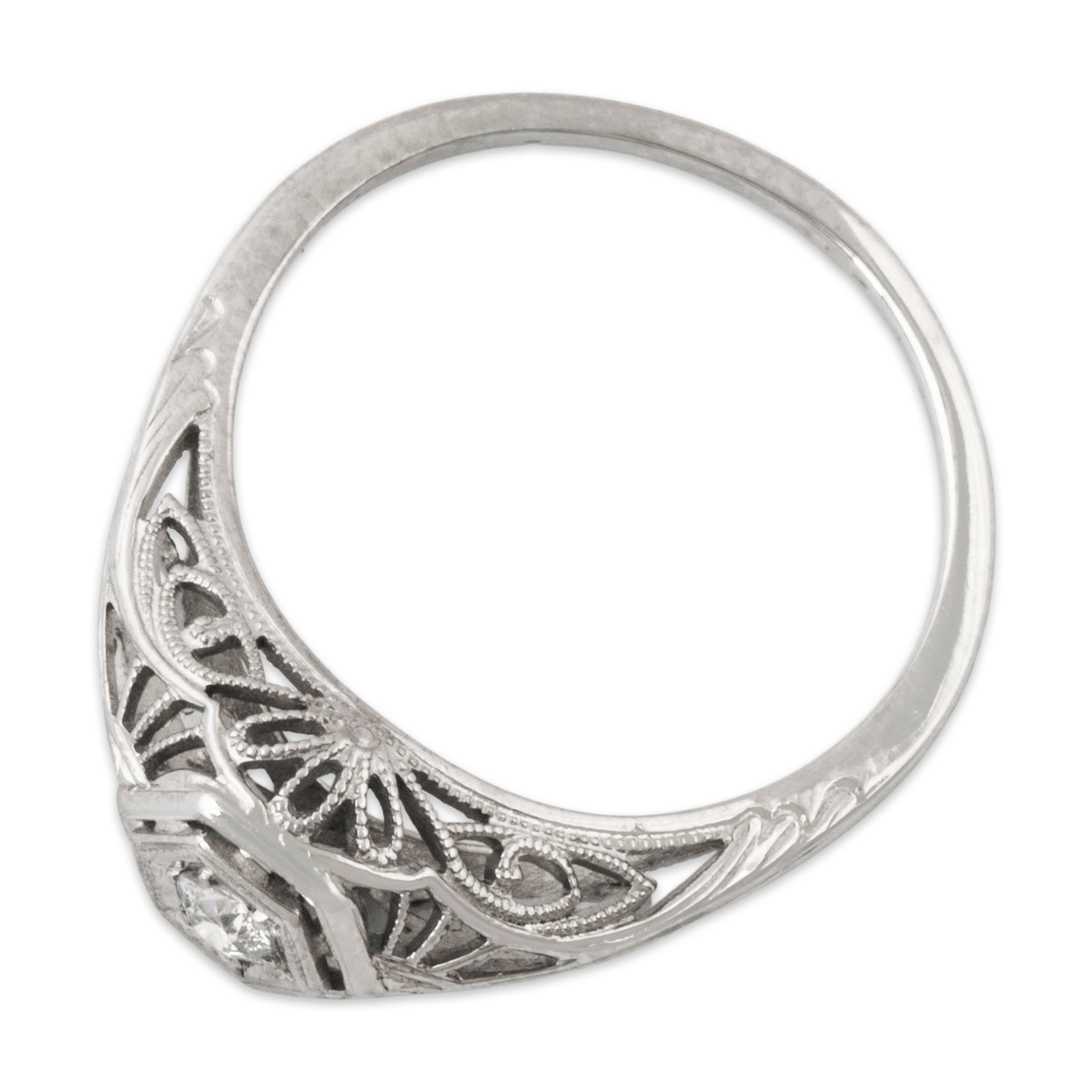 Antique Art Deco 18k White Gold Diamond Openwork Solitaire Ring 6.75、mySite、hinf8tx79