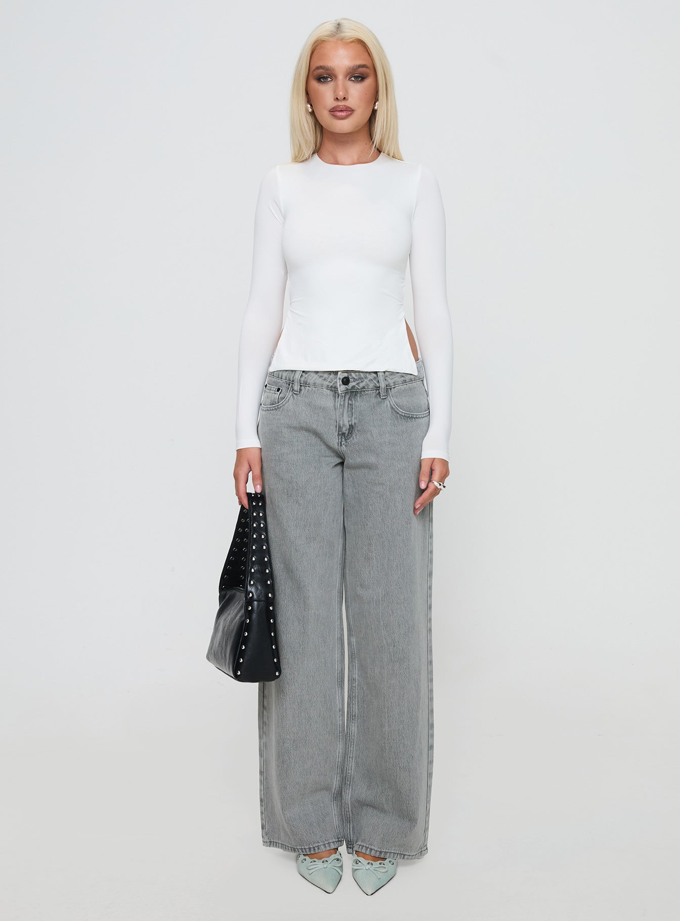 Ellanor Low Rise Slouch Denim Jean Washed Grey Petite、mySite、solidvoid