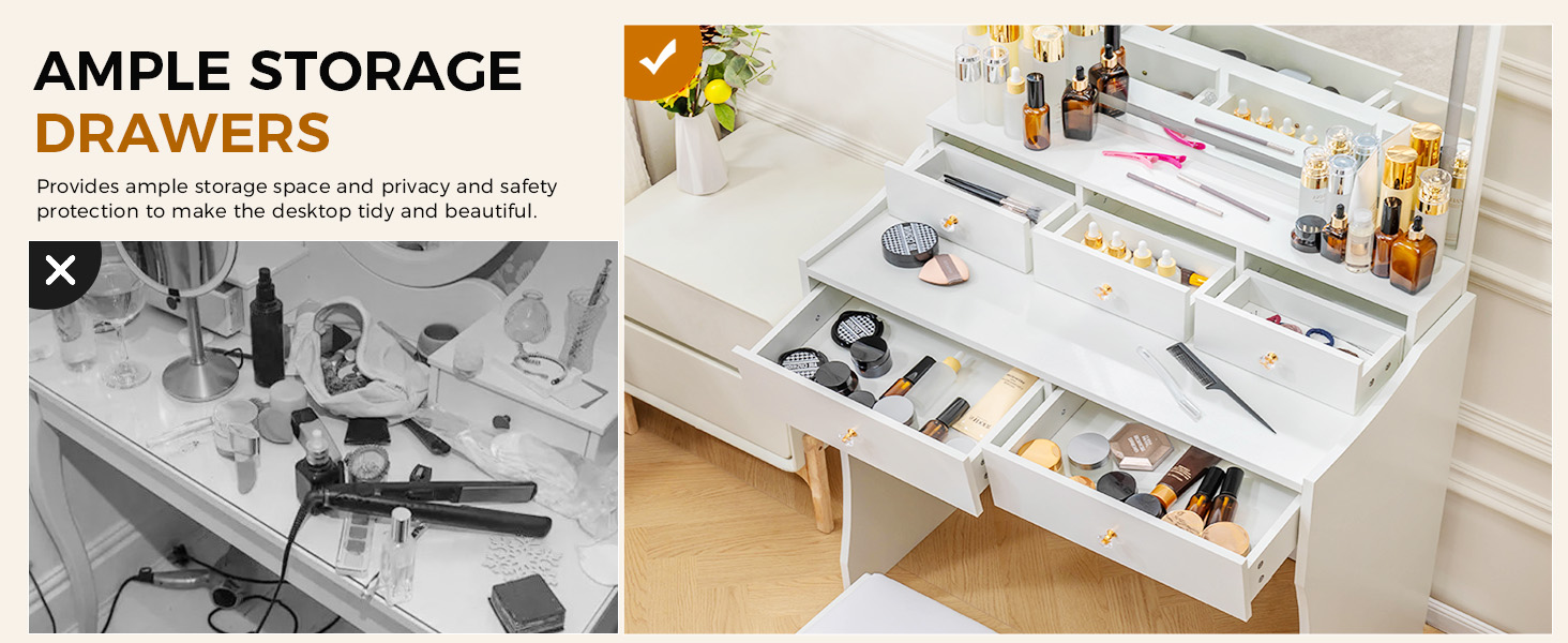 Vanity Desk with Large LED Mirror