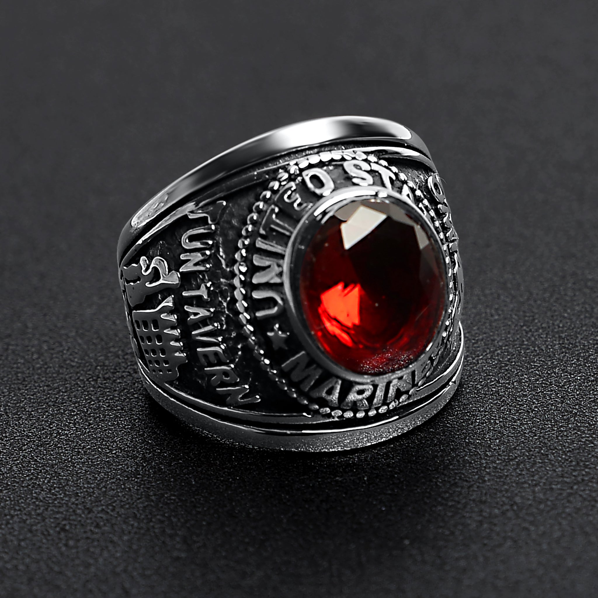 Stainless Steel United States Marine Corp Military Men's Ring with Red Stone / MCR4046、mySite、dreamappss