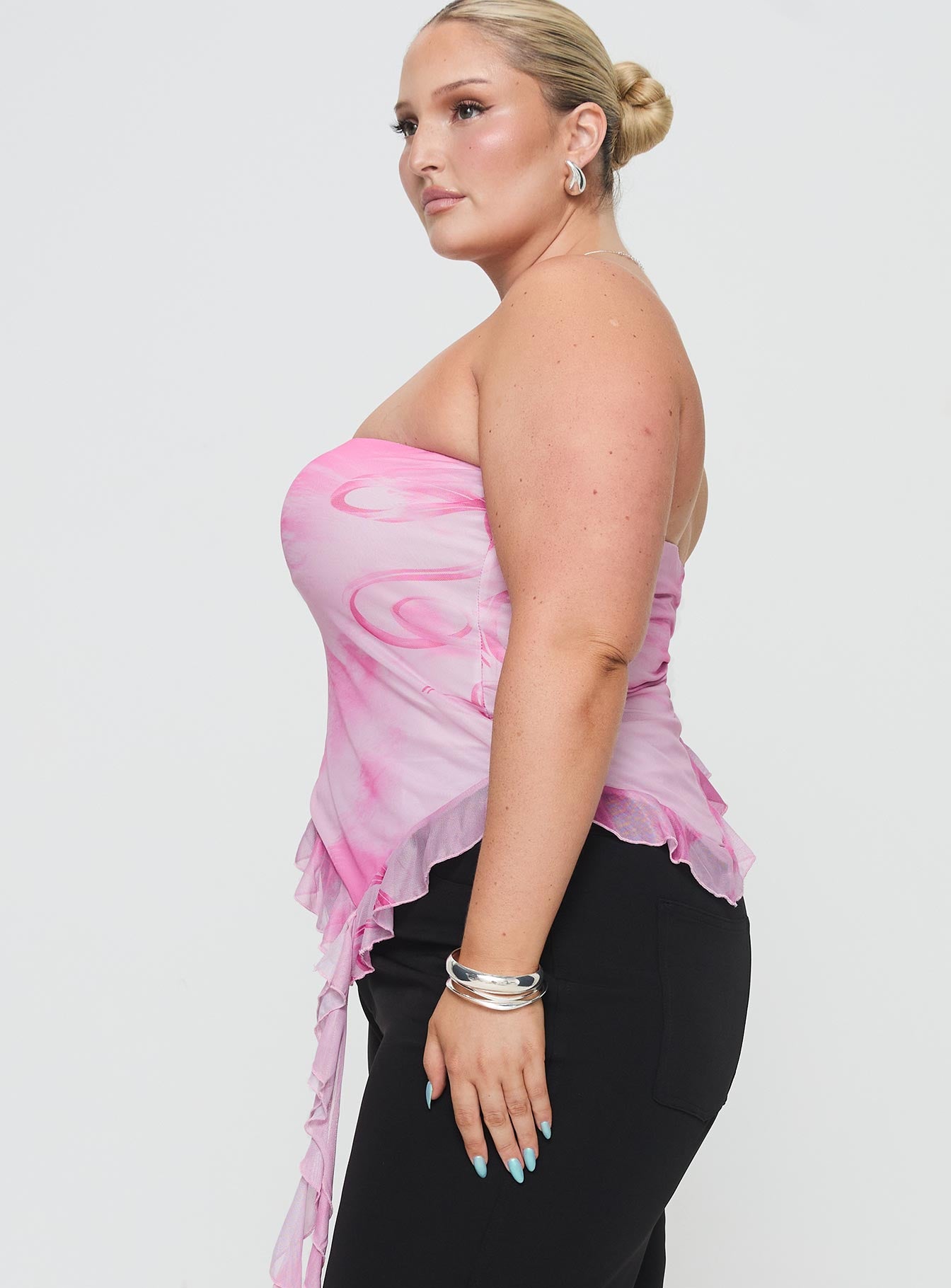 Travessa Asymmetric Tube Top Pink Curve、mySite、solidvoid