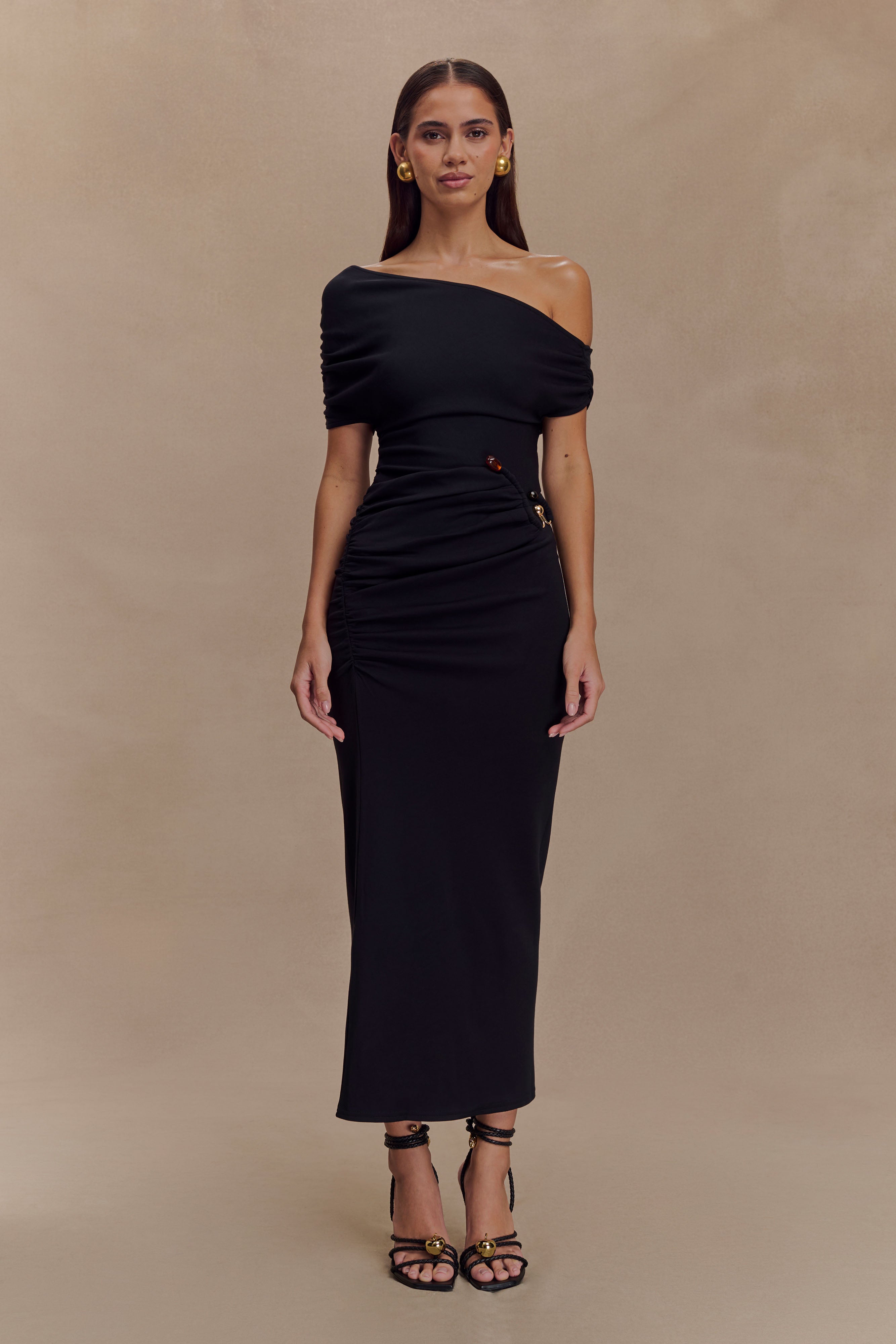 Kendra Scuba Jersey Midi Dress With Hardware - Black、mySite、solidvoid