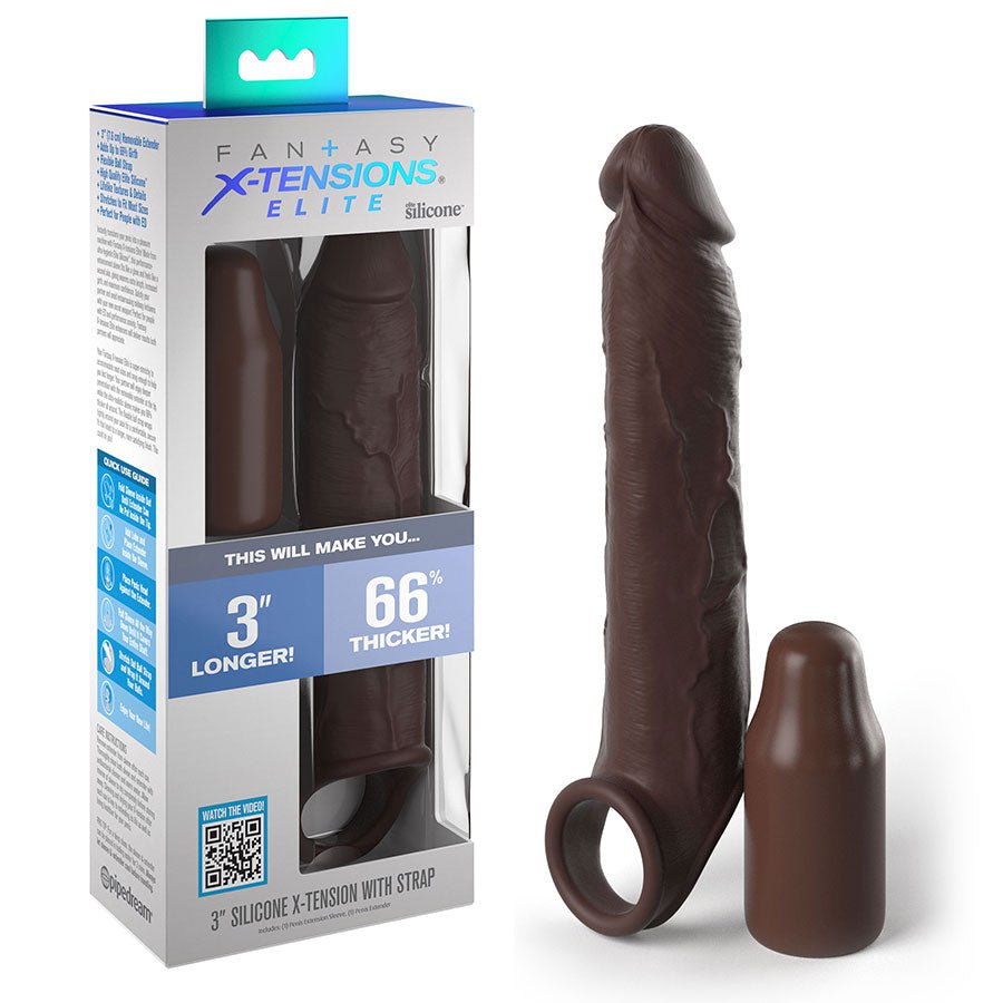 9 Inch Realistic X-Tension Silicone Penis Sleeve & Ball Strap Brown、mySite、bottomscart