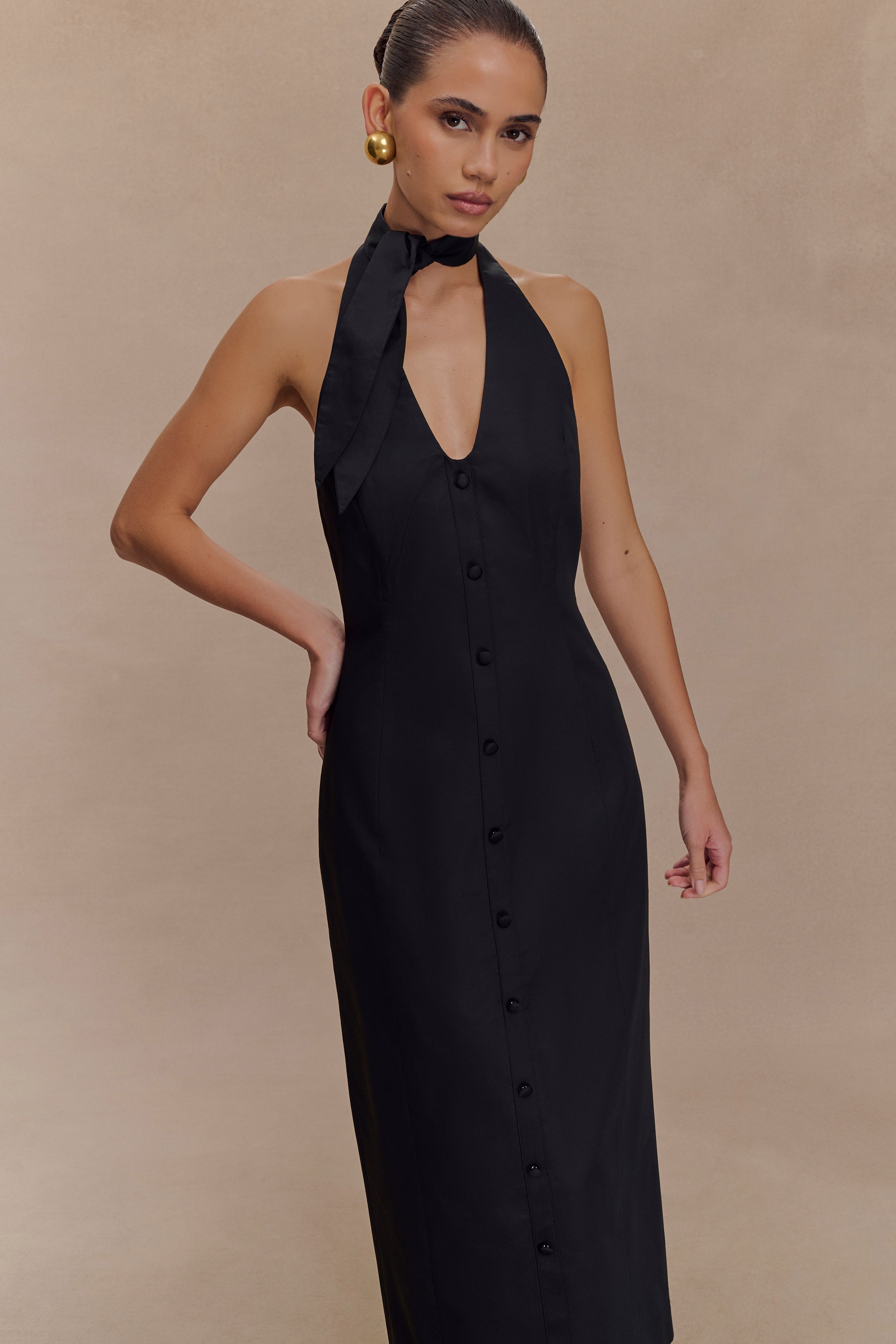 Simona Halter Neck Midi Dress - Black、mySite、solidvoid