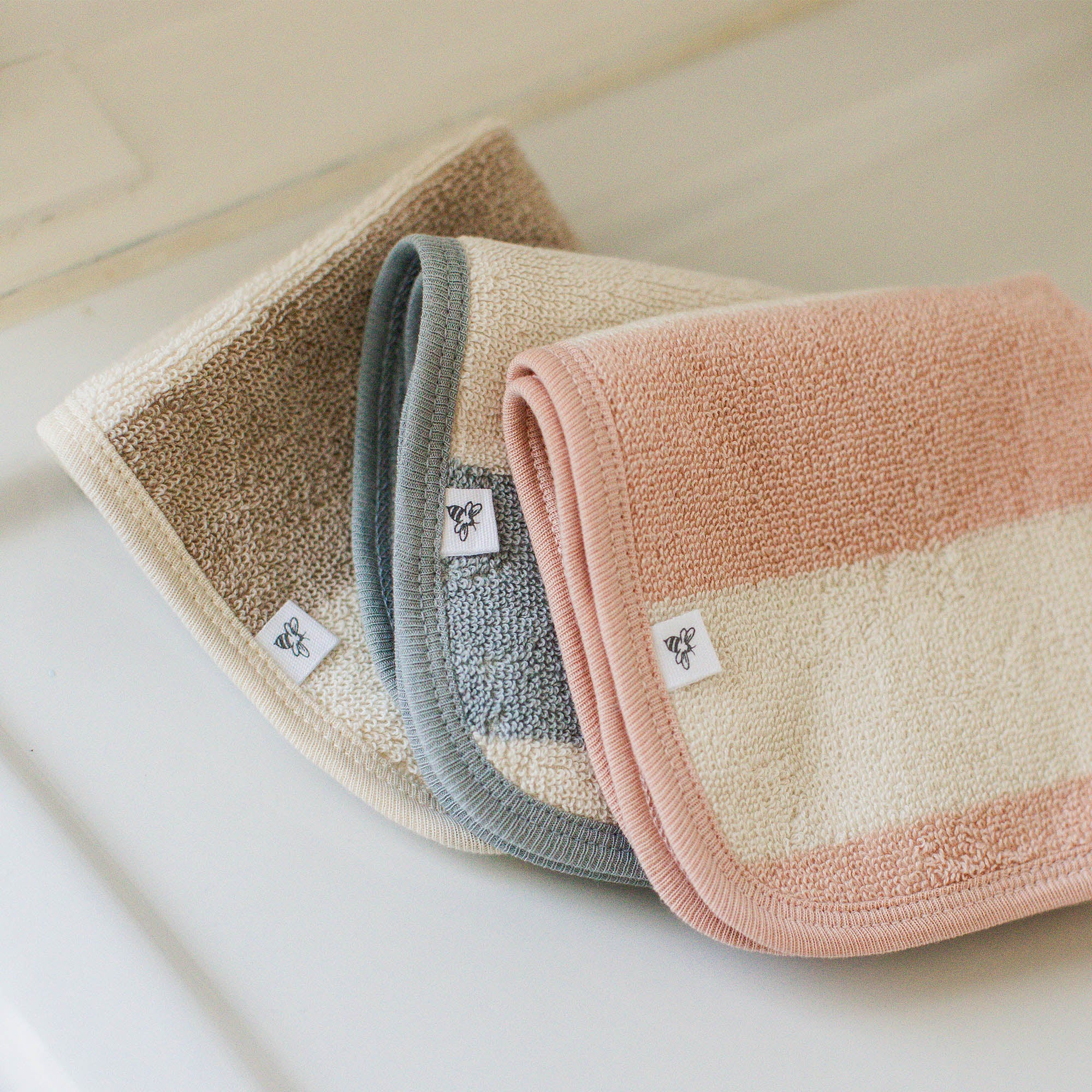 Organic Cotton Rugby Stripe Woven Terry Towel & Washcloth Set - Quarry、mySite、g9winljtr