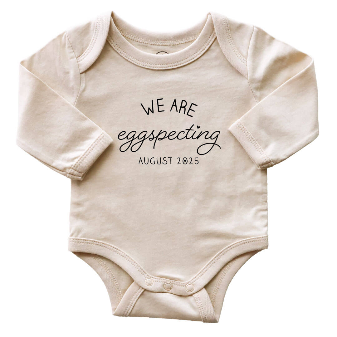  Personalized Eggspecting Long Sleeve Graphic Bodysuit | Natural、mySite、layawaytickets