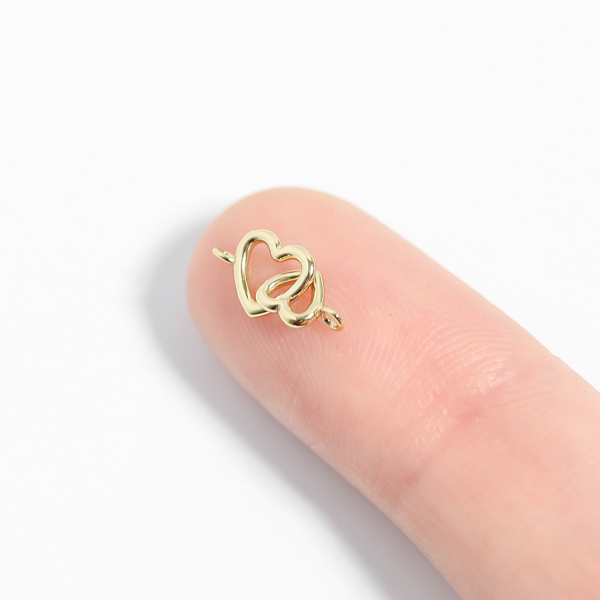 14K Gold Plated Sterling Silver Double Heart Permanent Jewelry Connector Charm / PMJ1031、mySite、dreamappss