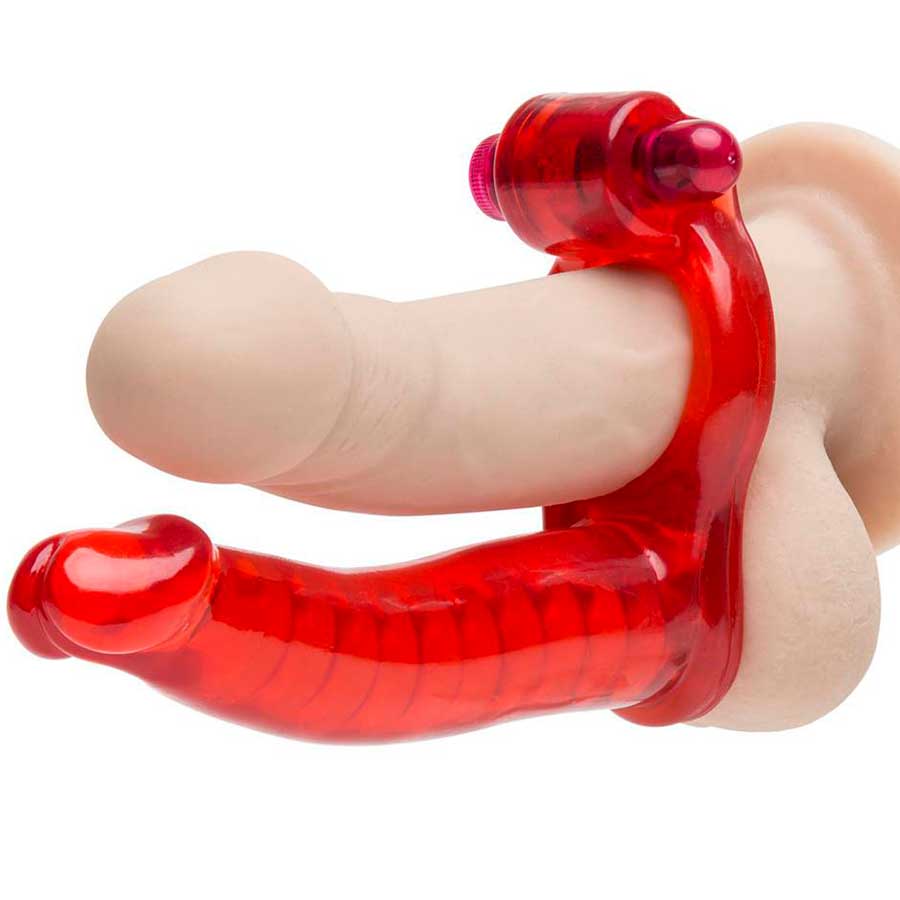 Double Penetrator Vibrating Cock Ring Red by Nass Toys、mySite、bottomscart