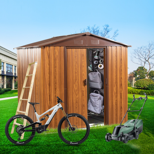 6 Ft. W X 6 Ft. D Metal Storage Shed Appealing horizontal siding in woodgrain with coffee trim to complement、、eastwooduniform