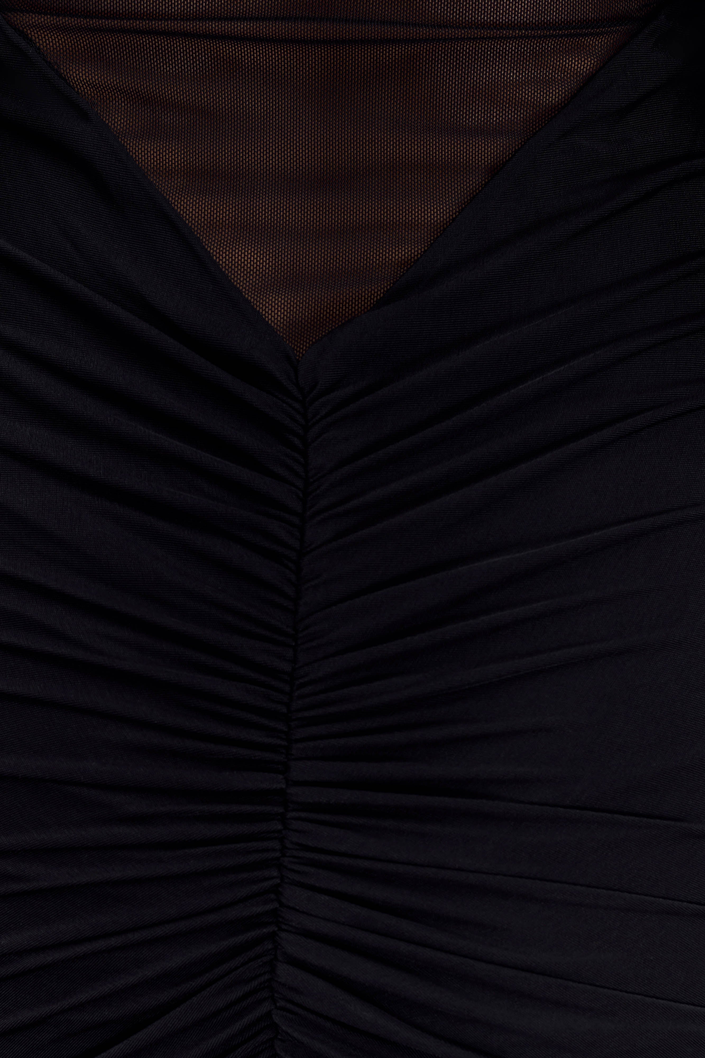 Kaitlin One Shoulder Slinky And Mesh Maxi Dress - Black、mySite、solidvoid