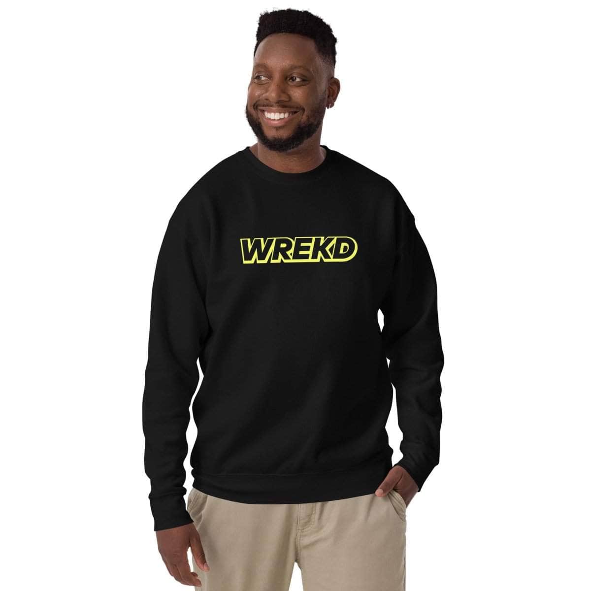  WREKD Yellow on Black Logo Unisex Premium Sweatshirt、mySite、merchandisen