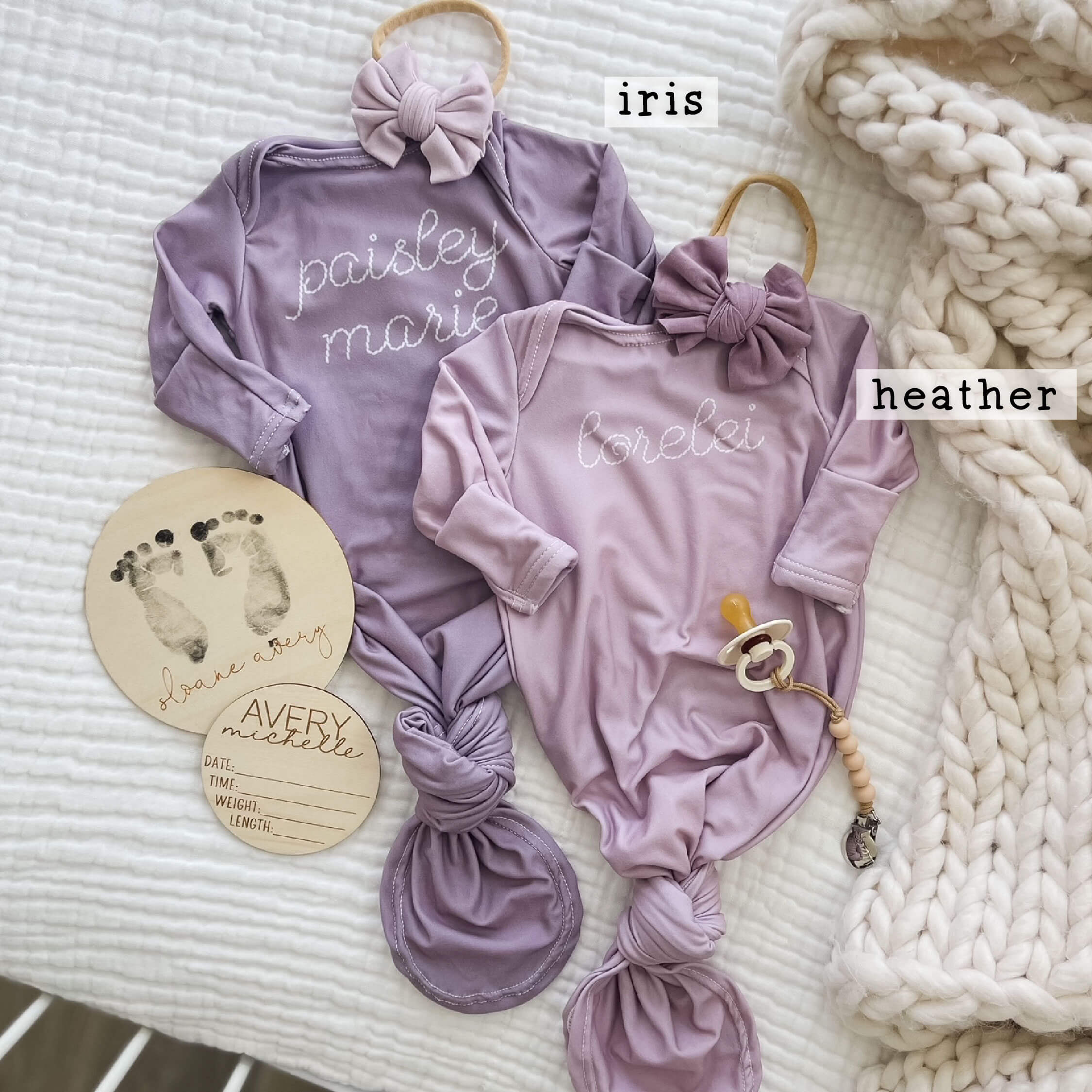  Personalized Stitched Newborn Baby Knot Gown | Lavender Dreams、mySite、layawaytickets