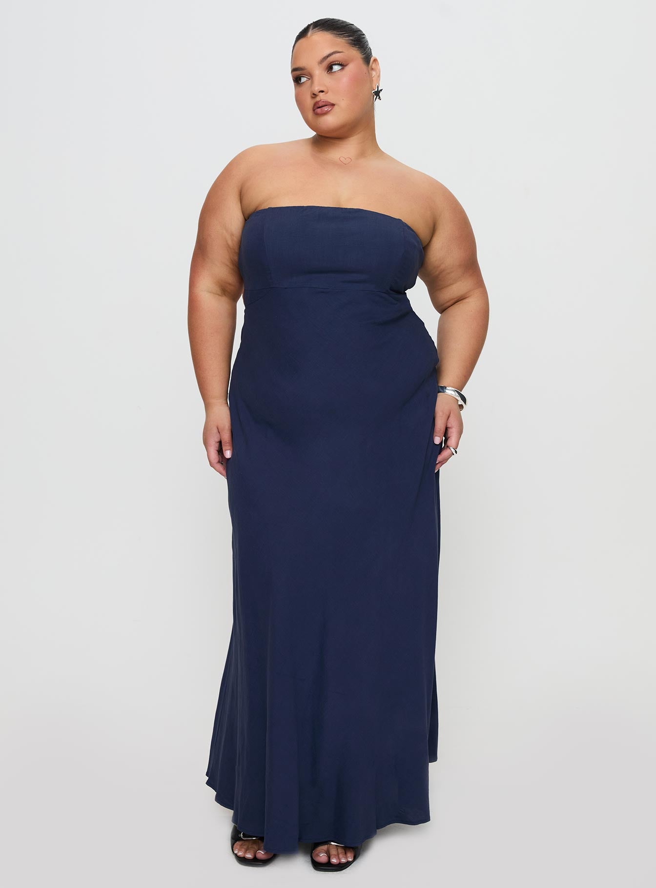 Yahir Strapless Maxi Dress Navy Curve、mySite、solidvoid