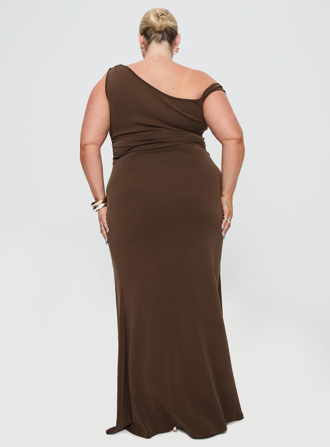 Rios One Shoulder Maxi Dress Brown Curve、mySite、solidvoid