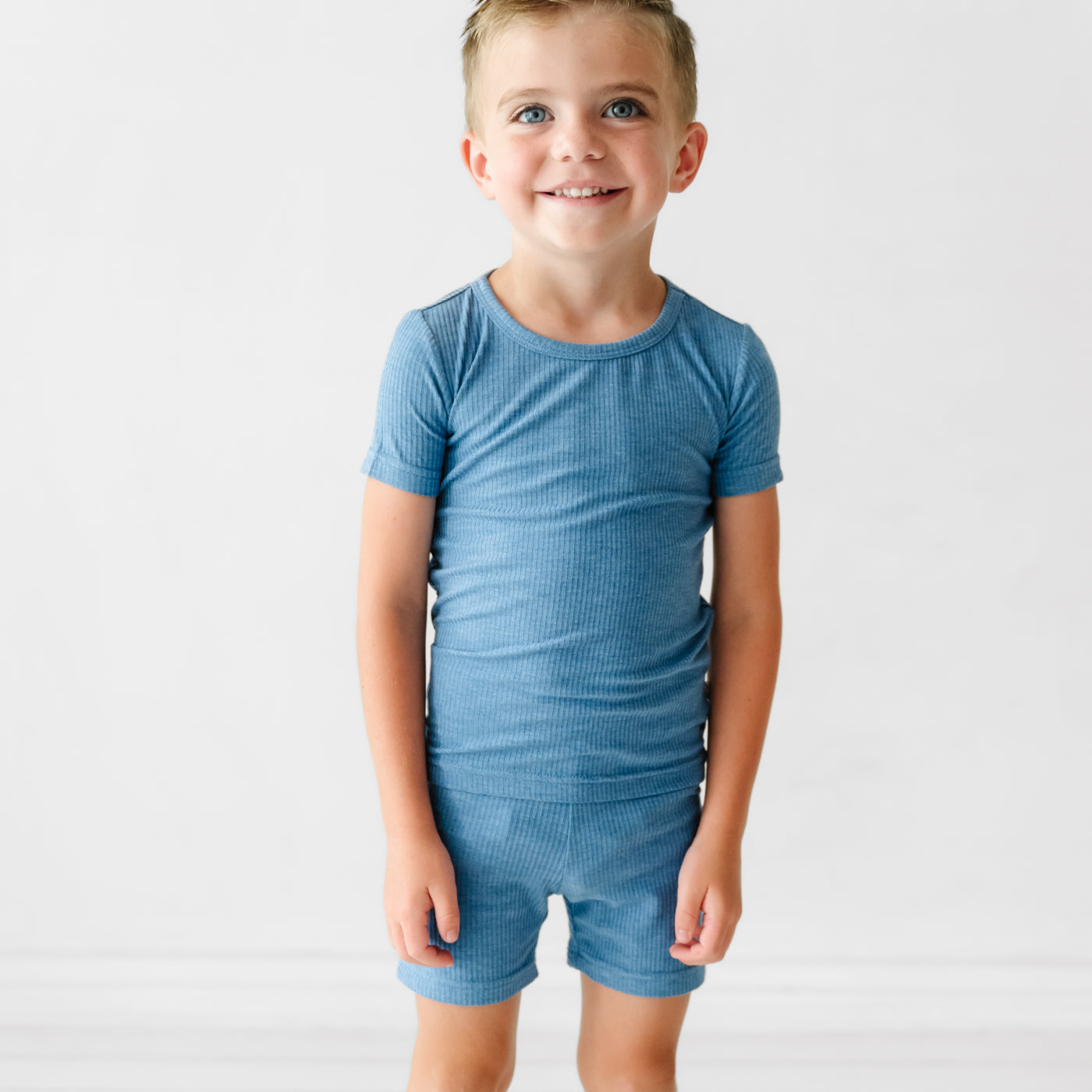  Heather Blue Ribbed Two-Piece Short Sleeve & Shorts Pajama Set、mySite、layawaytickets