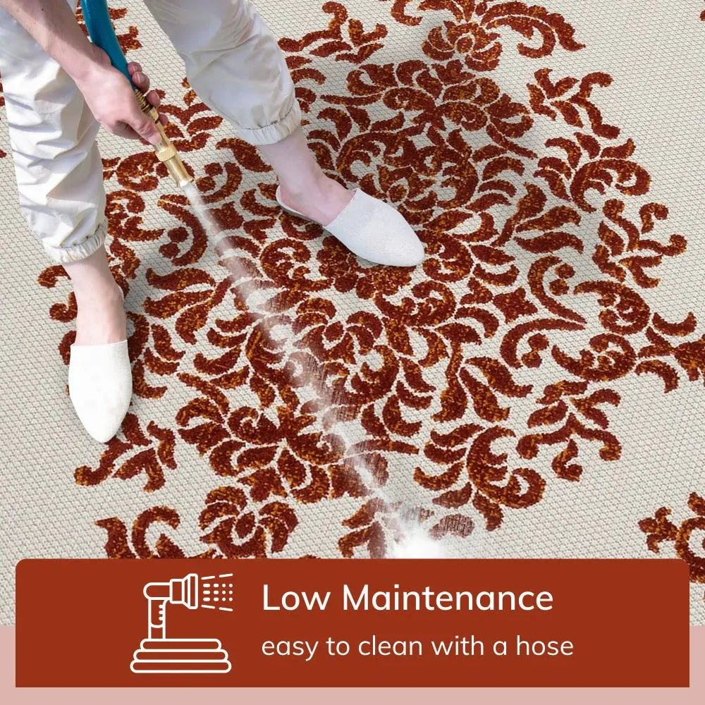 Arid Modern Medallion Persian Indoor/Outdoor Terracotta High-Low Rug、mySite、gigharbornorthrealestate