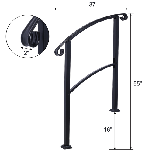 Handrails for Outdoor Steps, Fit 2 or 3 Steps Outdoor Stair Railing, Picket#2 Wrought Iron Handrail, Flexible Porch Railing, Black Transitional Handrails for Concrete Steps or Wooden Stairs、、eastwooduniform