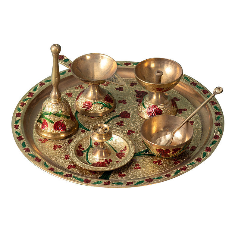 Brass Pooja Thali Set | Golden | Set of 6、mySite、camillekostekn