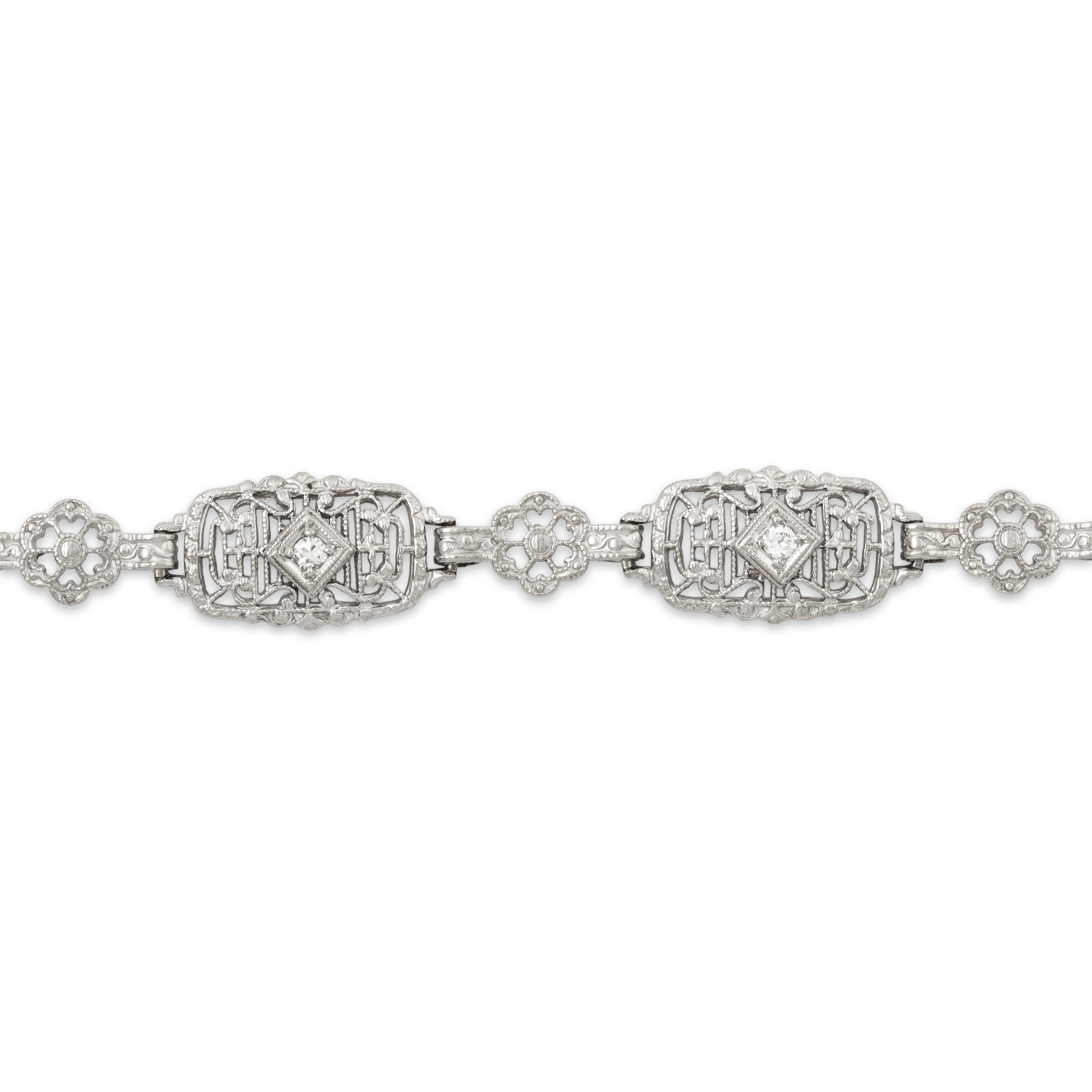 Antique Art Deco 14k White Gold Diamond Incredible Filigree Bracelet 7、mySite、hinf8tx79