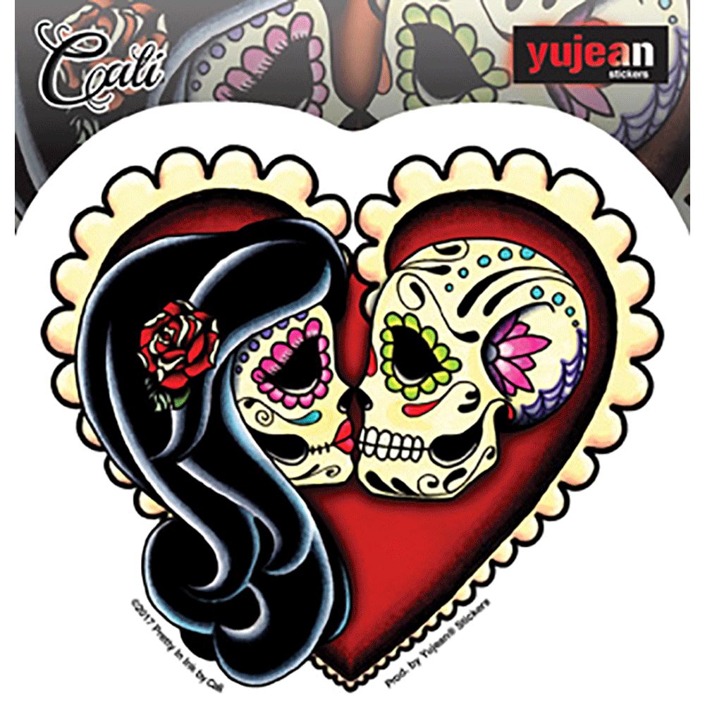  Cali's Red Heart Sugar Skull Vinyl Sticker Decal、mySite、ghnorth